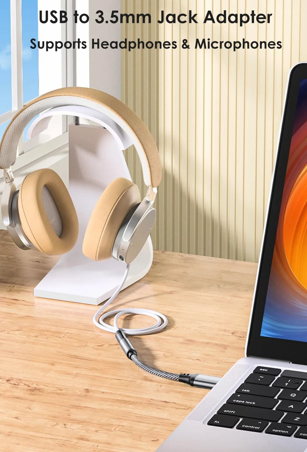Adapter Audio z USB na Jack 3,5 mm, Adapter USB na Audio Gniazdo, Adapter USB na Stereo AUX Kompatybilny z Słuchawkami, Laptopem, Głośnikiem, i nie tylko (Szary)