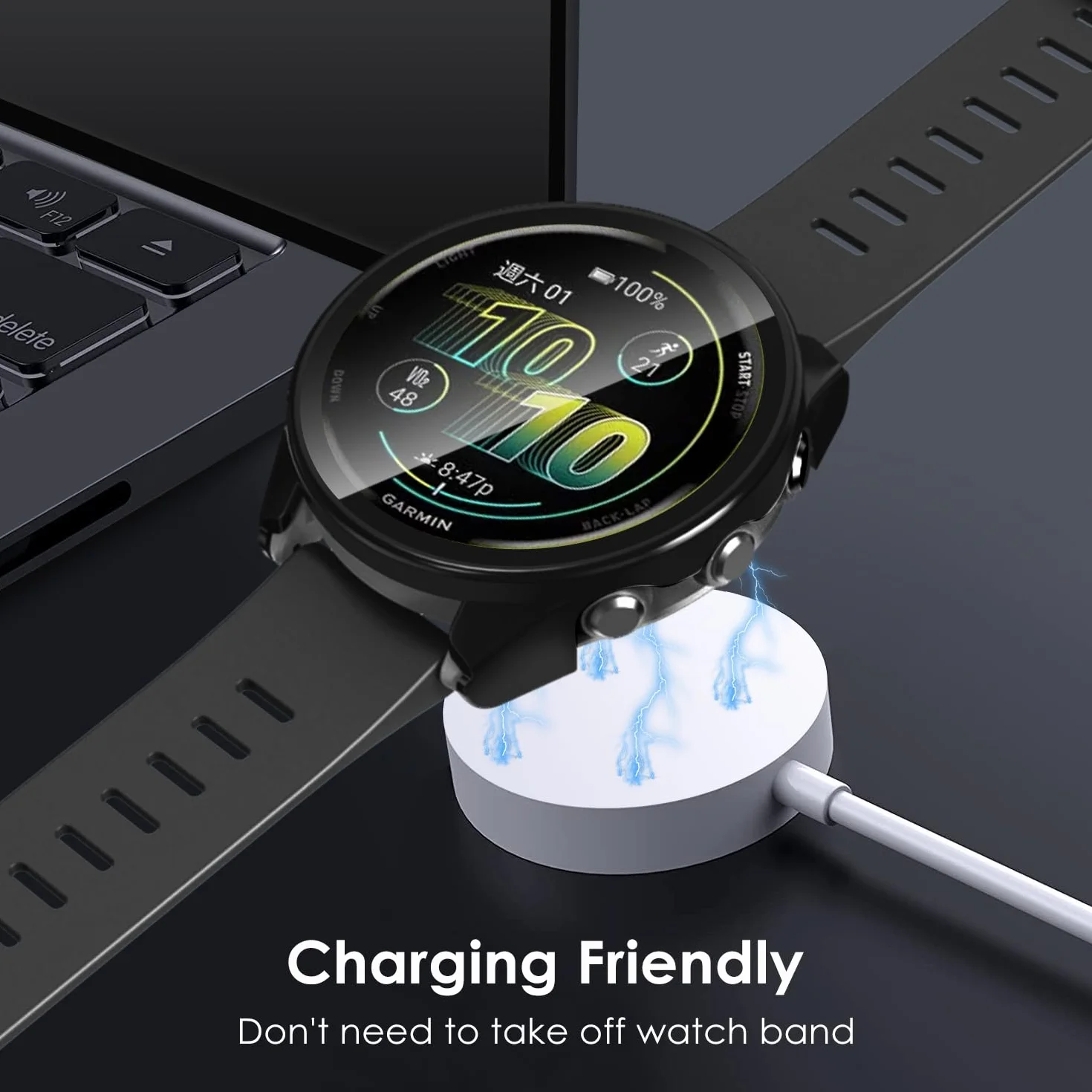 ivoler 3 szt. Twardy futerał PC do Garmin Forerunner 570 47 mm, pełna ochrona ekranu ze szkła hartowanego odporna na wstrząsy odporna na zarysowania etui, 2 przezroczyste + 1 czarny