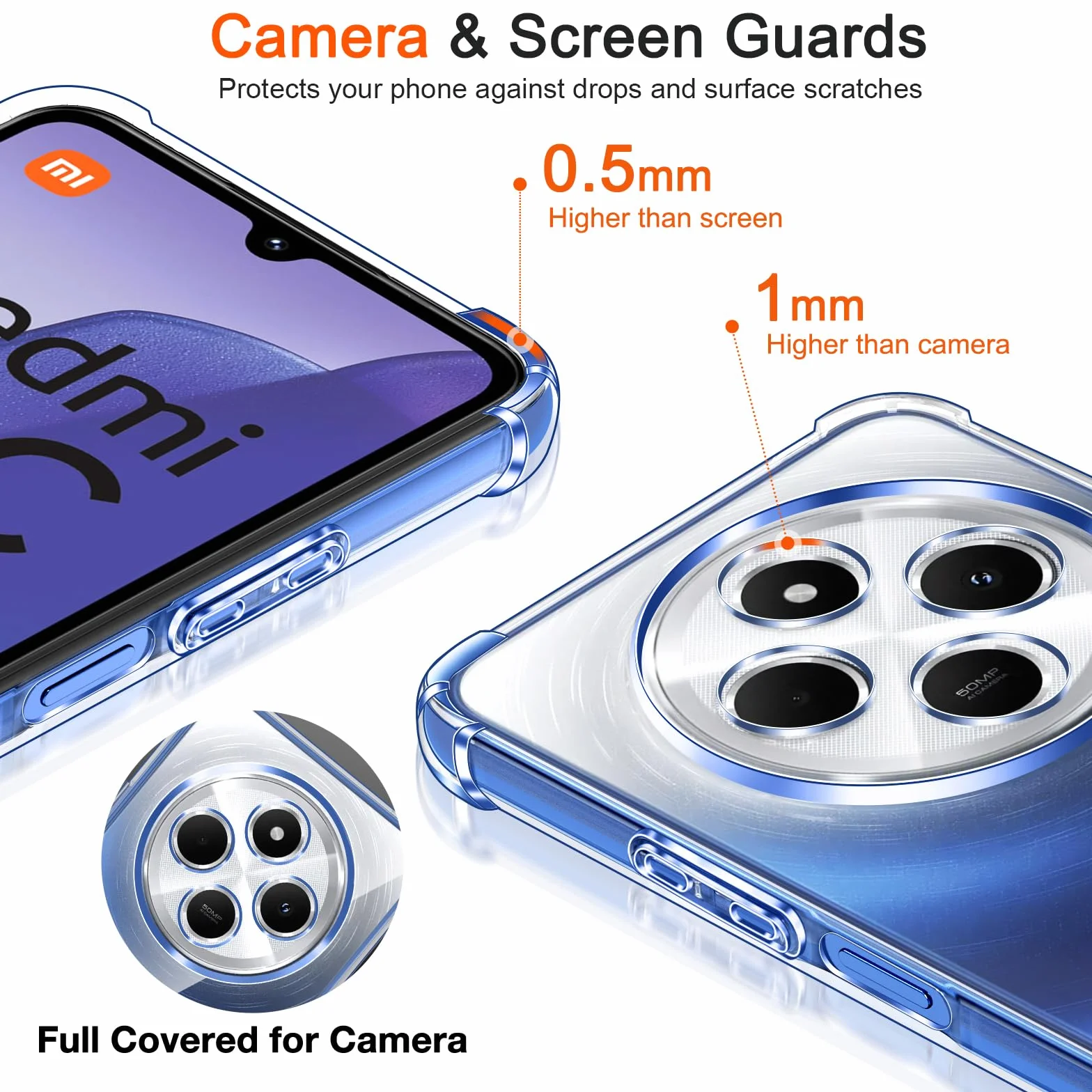 iVoler Etui 4 w 1 do Xiaomi Redmi 14C 4G Poco C75 z 3 szkłami hartowanymi przezroczysta odporna na wstrząsy obudowa silikonowa TPU