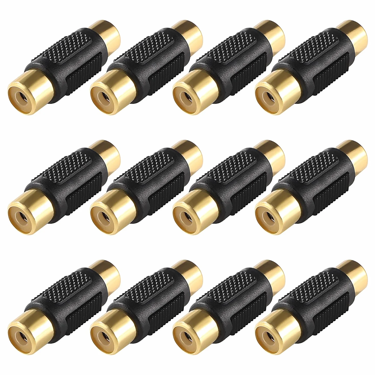 12 Sztuk RCA Żeńskie do Żeńskie Złącze, Adapter RCA Phono Coupler, do Głośników, Gramofonów, Wzmacniaczy, Pozłacane - Czarne