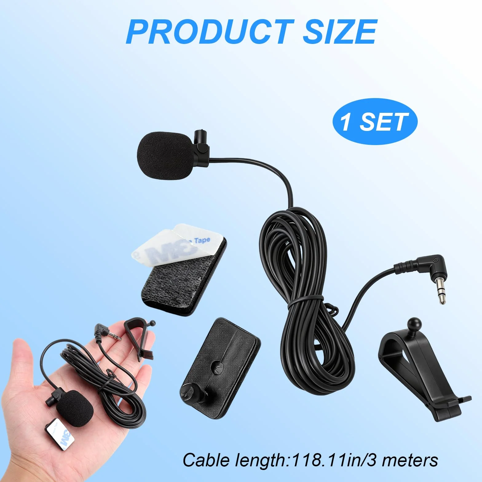 HENGBIRD Mikrofon samochodowy z kablem 3 m, jack 3,5 mm, zewnętrzny mikrofon samochodowy do Sony JVC Kenwood Jensen Alpine radio samochodowe nawigacja laptop odtwarzacz stereo, z zaciskiem U i