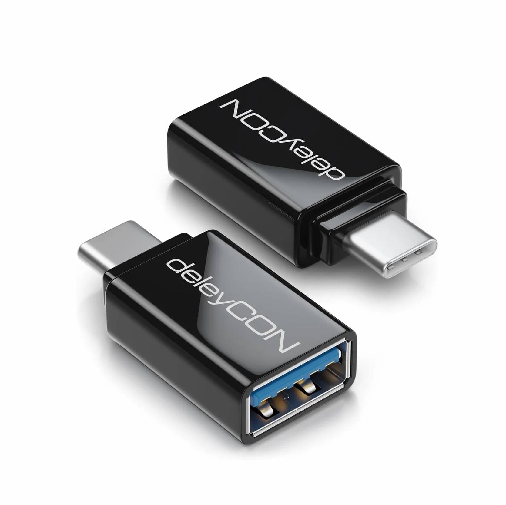deleyCON USB-C do USB Adapter USB 3.0 (2 Sztuki) - Adapter OTG 5 Gbit/s Thunderbolt 3/4 do iPhone 16 15, Galaxy S25/S24/S23, MacBook, iPad, iMac, Surface, Notebooka, Komputera, Laptopa, Tablet, Czarny