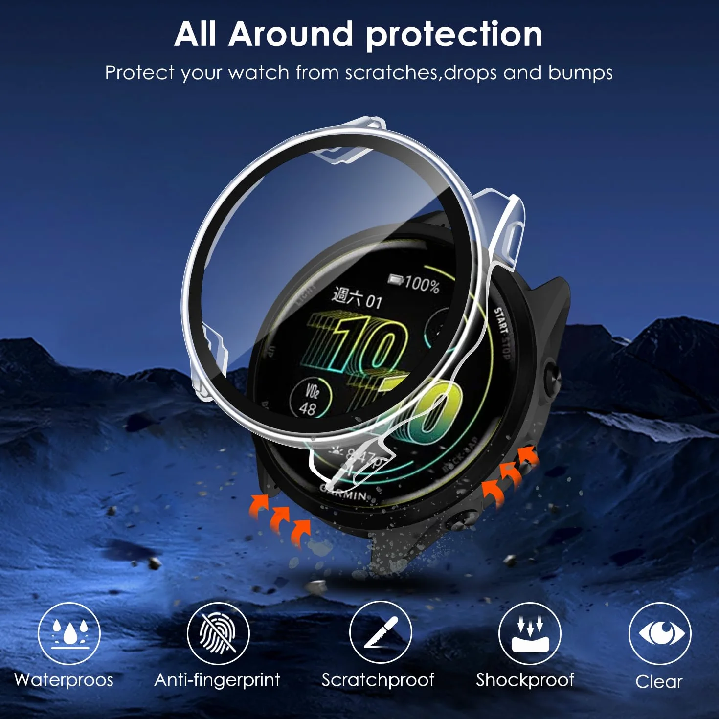 ivoler 3 szt. Twardy futerał PC do Garmin Forerunner 570 47 mm, pełna ochrona ekranu ze szkła hartowanego odporna na wstrząsy odporna na zarysowania etui, 2 przezroczyste + 1 czarny