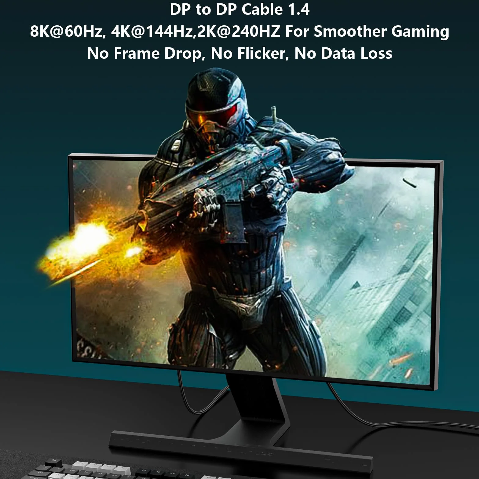 Kabel DisplayPort 1.4 3M, nylonowe złącza kabla DP Wsparcie 8K przy 60 Hz, 4K przy 144 Hz / 120 Hz / 60 Hz / 2K przy 240 Hz / 165 HZ G-Sync i FreeSync / 32,4 Gbit/s/HDR10/HDCP2.2 DisplayPort-kabel do