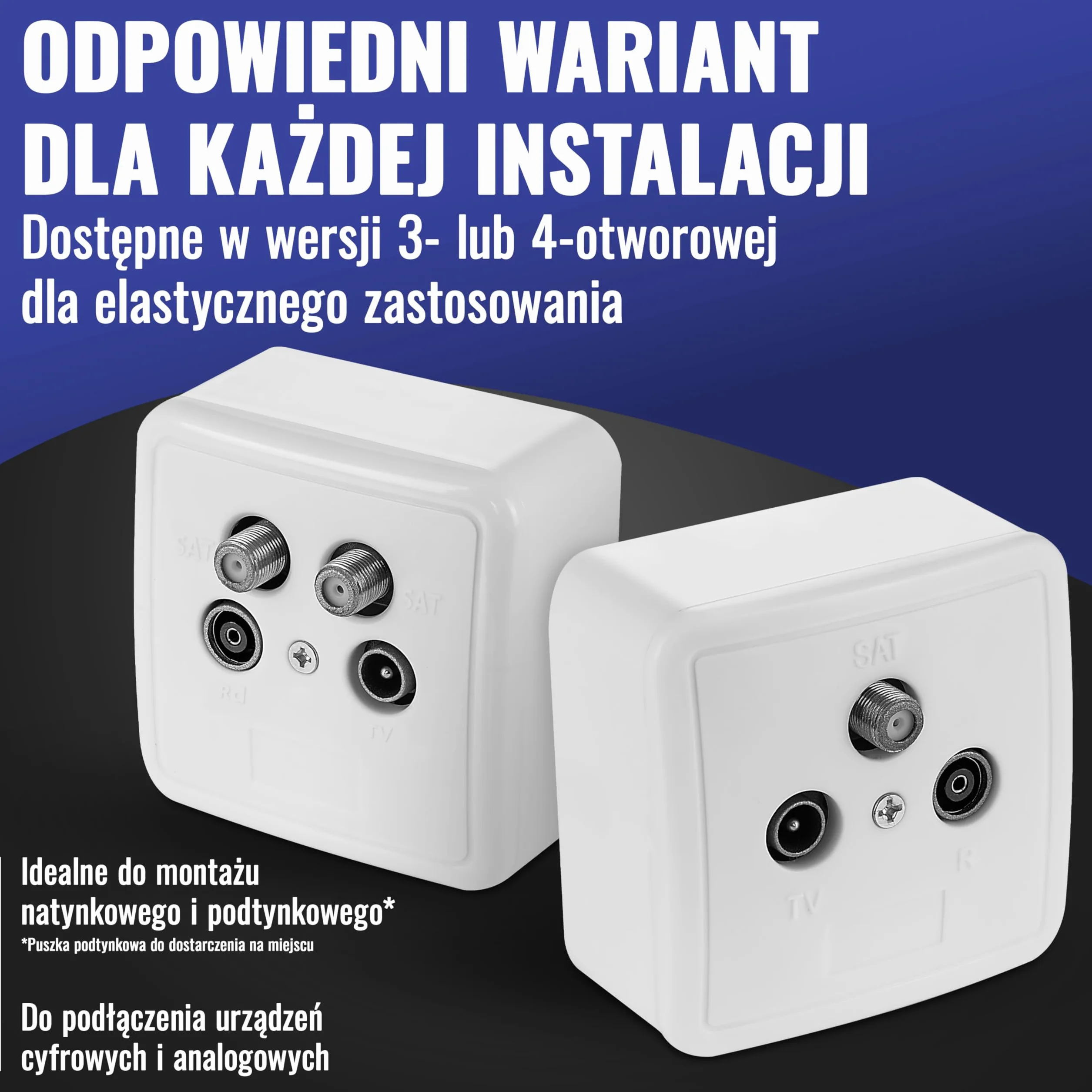 Poppstar gniazdo antenowe 3-otworowe SAT TV przyłącza kablowe do montażu natynkowego podtynkowego
