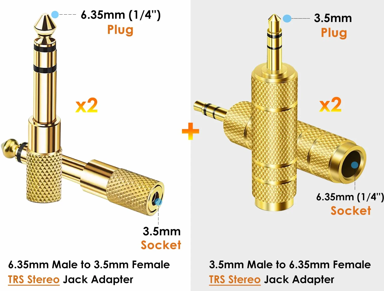Mepsies Adapter słuchawkowy 6,35mm na 3,5mm TRS Stereo Audio Jack 4 sztuki