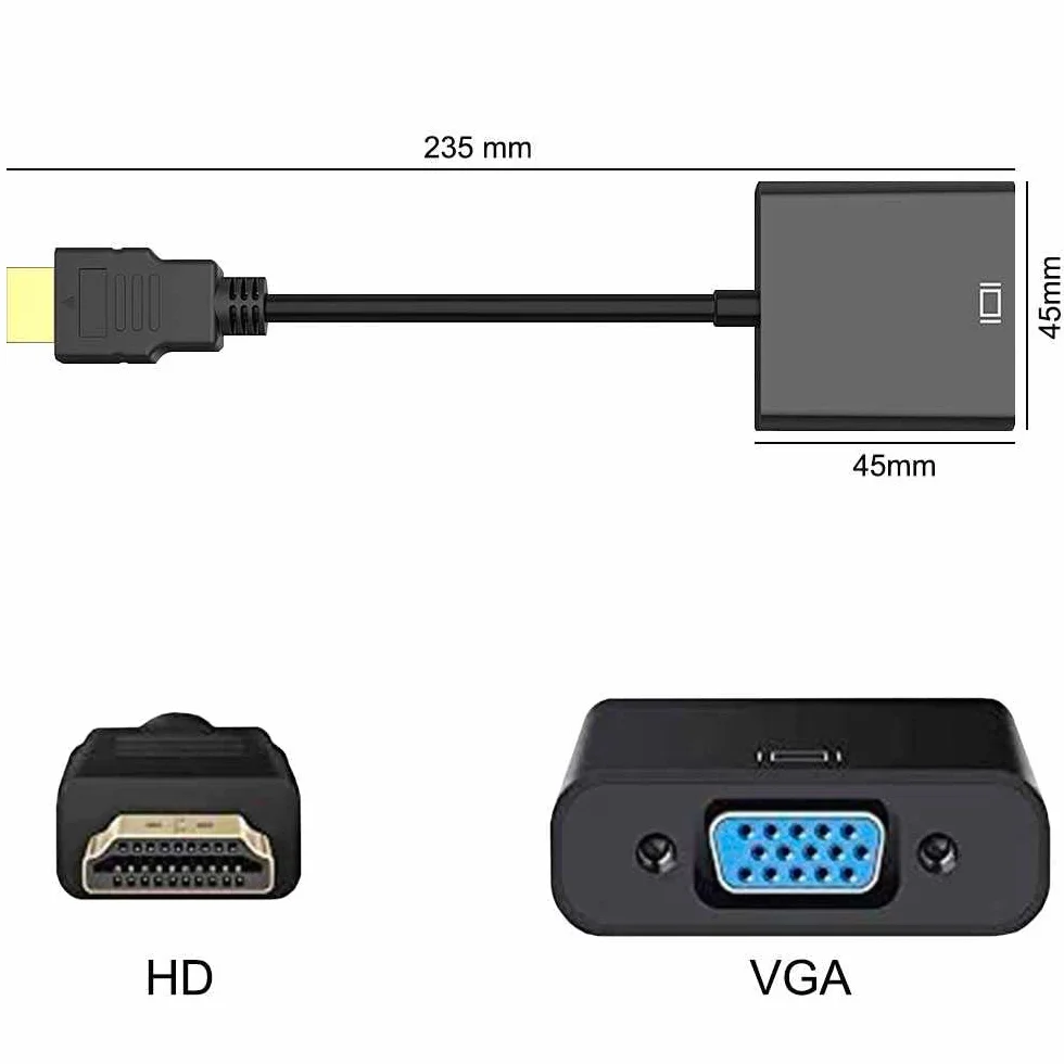 Ociodual Adapter kablowy męski HDMI na żeński VGA Full HD 1080p konwerter czarny do laptopa PC monitor wideo kabel adapter