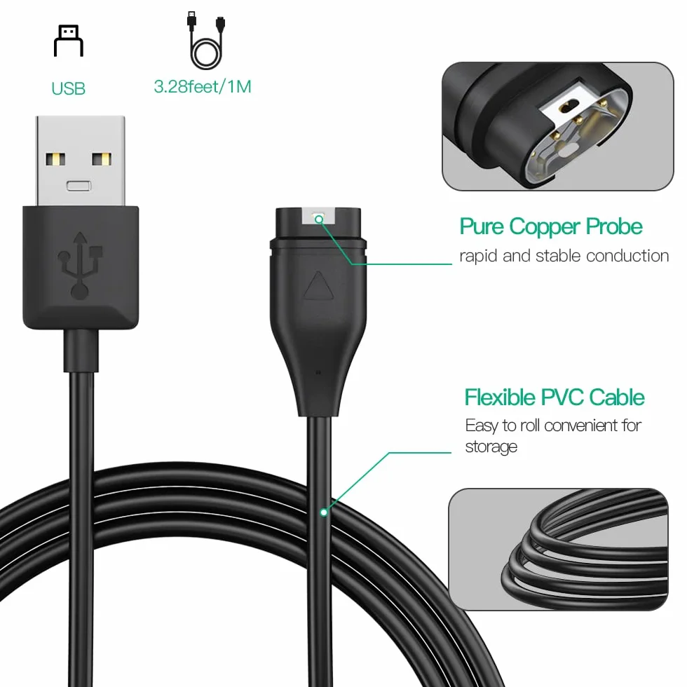 AWINNER Kabel do ładowania kompatybilny z Garmin Fenix 6 6S 6X Pro Sapphire, Fenix 5 5S 5X Plus, Forerunner 935 945 45S 245, Approach S10 S40 S60 X10, Quatix 5 Sapphire, Vivoactive 3 4 4S (2-pak )