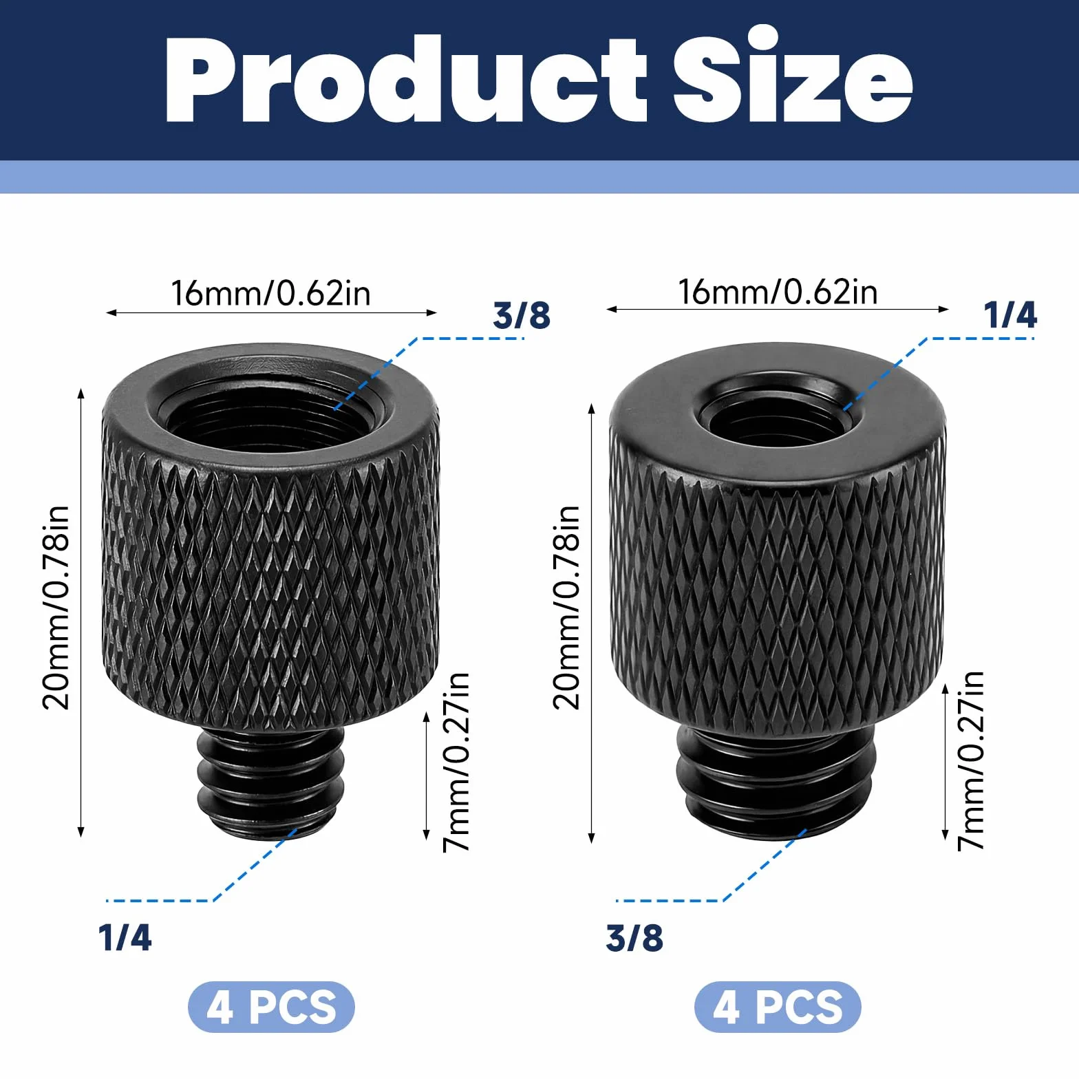 SHENLIU Adapter gwintowany 3/8" na 1/4" ze stopu aluminium do statywu mikrofonowego