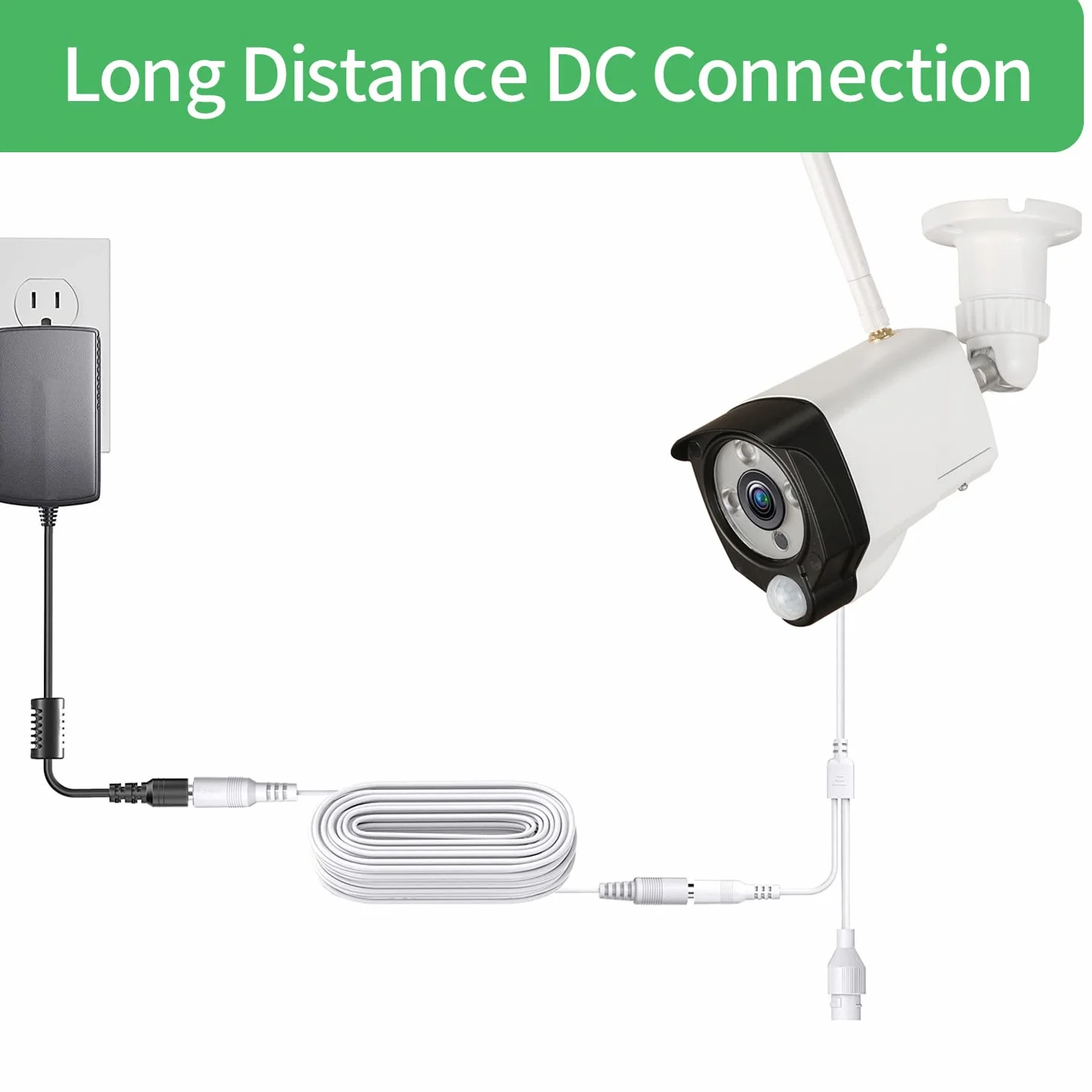 Przedłużacz prądu DC 12 V do kamery monitoringu CCTV DVR Standalone, przedłużacz DC 5,5 mm x 2,1 mm, 3 m, biały