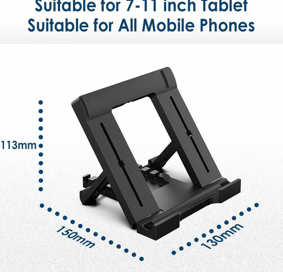 WD&CD Stojak na tablet, uchwyt na telefon i telefoniczny regulowany, kompatybilny z tabletem 7-11 cali, odpowiedni do wszystkich telefonów komórkowych - czarny