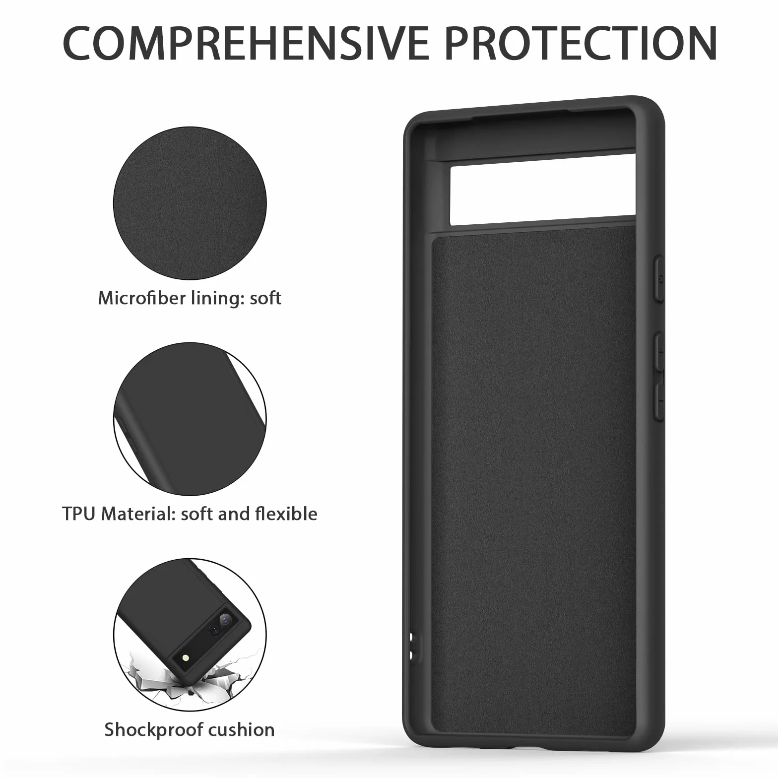 Vancle Etui na telefon komórkowy Google Pixel 6A ze smyczą, cienkie silikonowe etui na telefon komórkowy do Google Pixel 6A 6,1", etui ochronne z amortyzacją uderzeń i miękką wyściółką z włókien