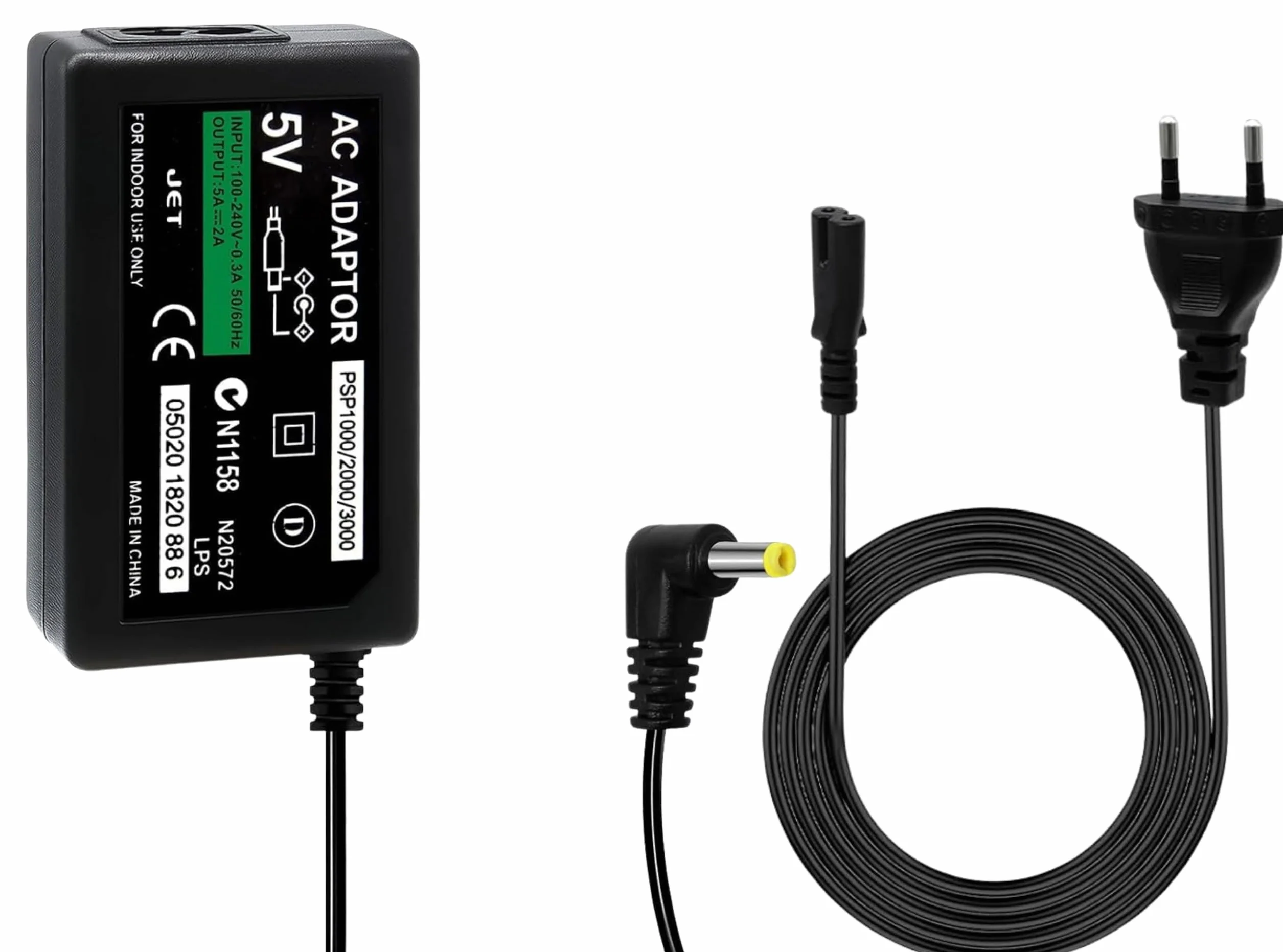 1X Ładowarka kompatybilna z wtyczką EU PSP, wejście AC 100-240 V, wyjście DC 5 V 1 A, kompatybilna z zasilaczami do przenośnych konsol PSP 1000/2000/3000
