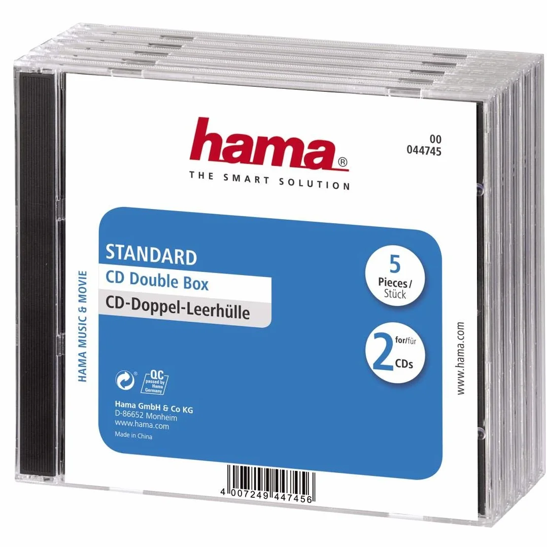 Hama Uniwersalne pudełko na płytę CD 5 sztuk podwójne PS 12,4x14x1,04 cm przezroczyste czarne