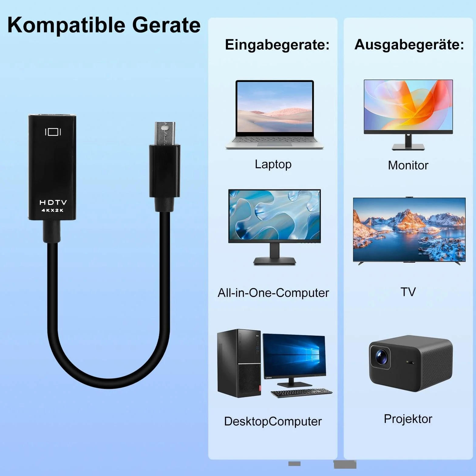 HENGBIRD Mini DisplayPort na HDMI adapter 4K, Mini DP na HDMI konwerter kabla do Thunderbolt 2 MacBook Pro Air iMac Surface Pro, stabilna transmisja 4K z pozłacaną wtyczką, do prezentacji biura