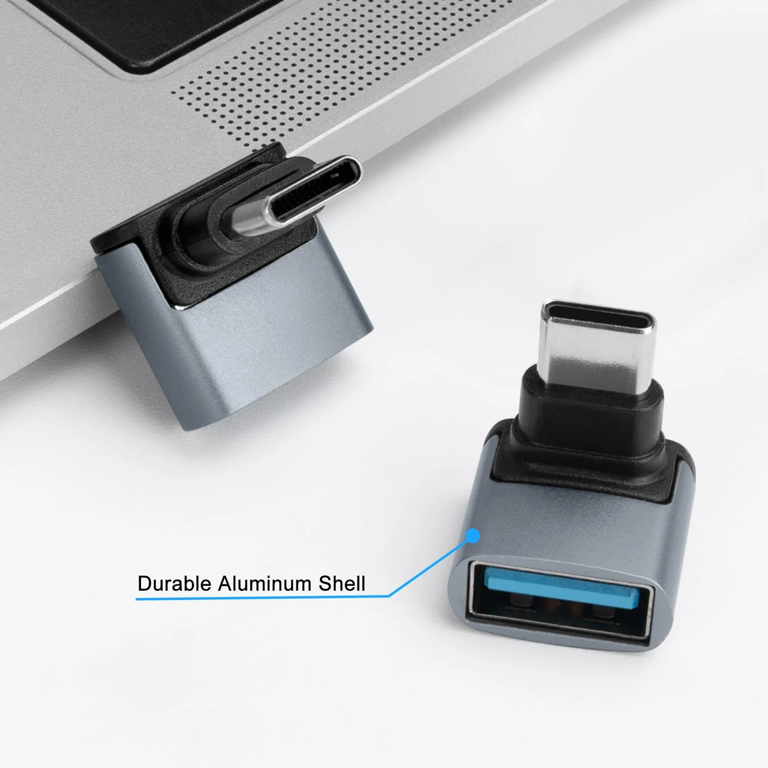 90 stopni adapter USB C na USB 3.1 OTG (2 sztuki), prostokątna wtyczka USB C typu C na gniazdo USB, transmisja danych 10 G do smartfona, tabletu, laptopa