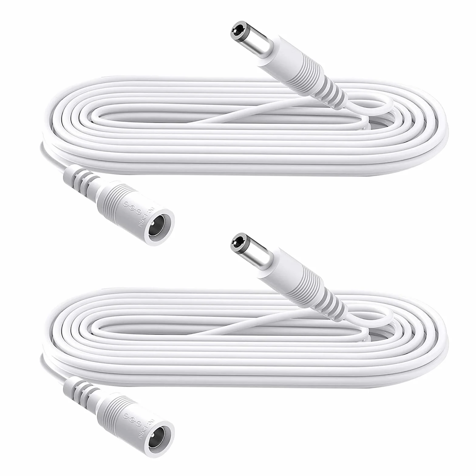 2-pak 2 m DC Power przedłużacz, wtyczka 5,5 mm x 2,1 mm, obsługuje DC 5 V, 6 V, 9 V, 12 V, 24 V, do kamer bezpieczeństwa, DVR, routerów, drukarek, taśm LED, biały