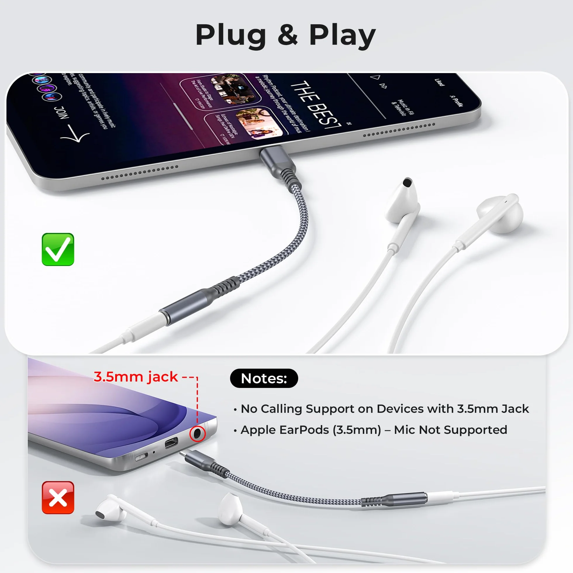 Basesailor Adapter USB C Jack do iPhone 17 Air 16 Pro Max, typ C męski na 3,5 mm, konwerter słuchawkowy, gniazdo słuchawkowe do Apple 16e 15, Samsung Galaxy S25 S24, Tab S9, A56, A55, A54, iPad 10