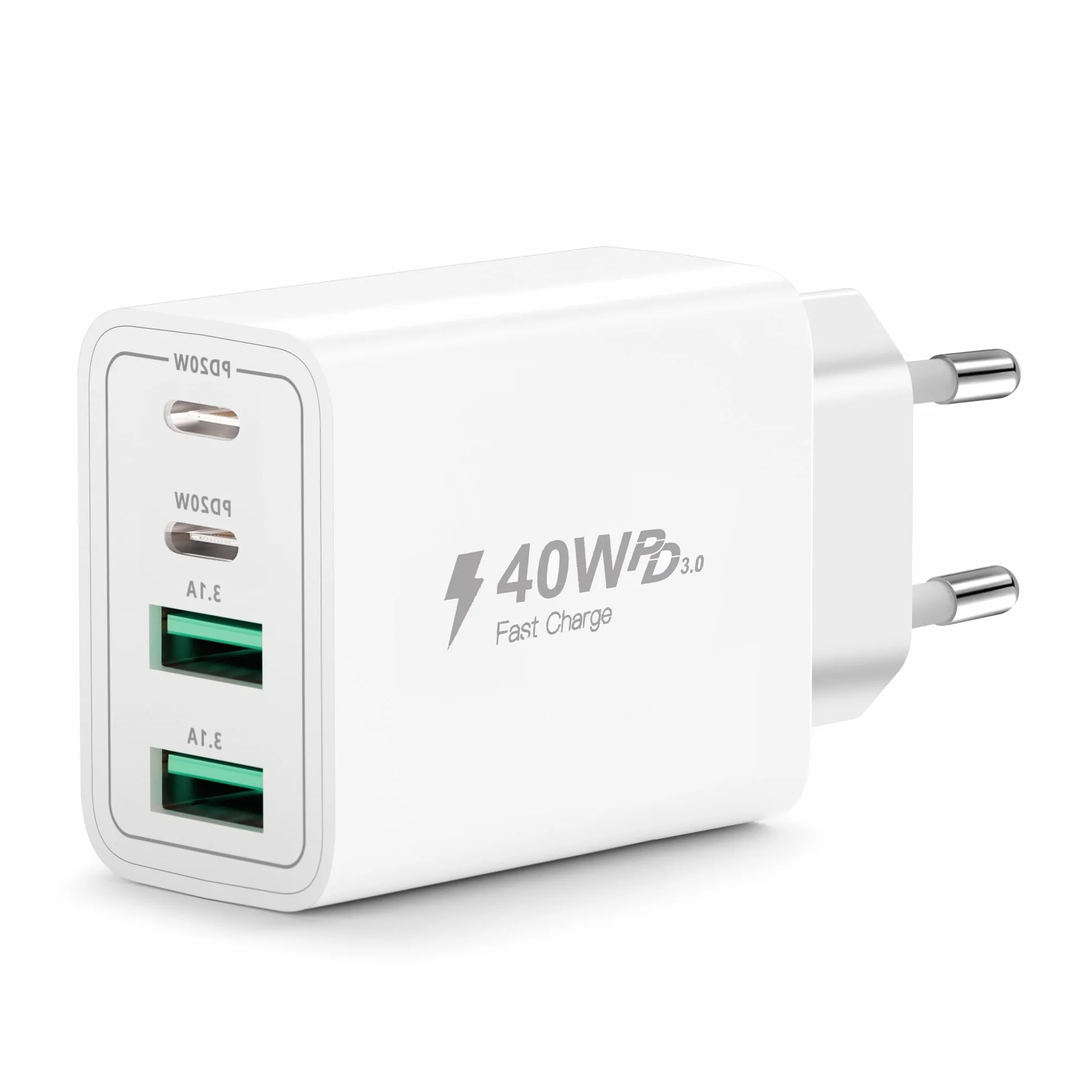 Ładowarka USB C, 40W 4 porty wieloportowa szybka ładowarka, PD 3.0 Power Adapter Fast Charger, wtyczka USB, zasilacz do iPhone 17, 16, 15, 14, 13, 12, 11 Pro Max SE 2020, XS XR 8, 7, iPad, telefony