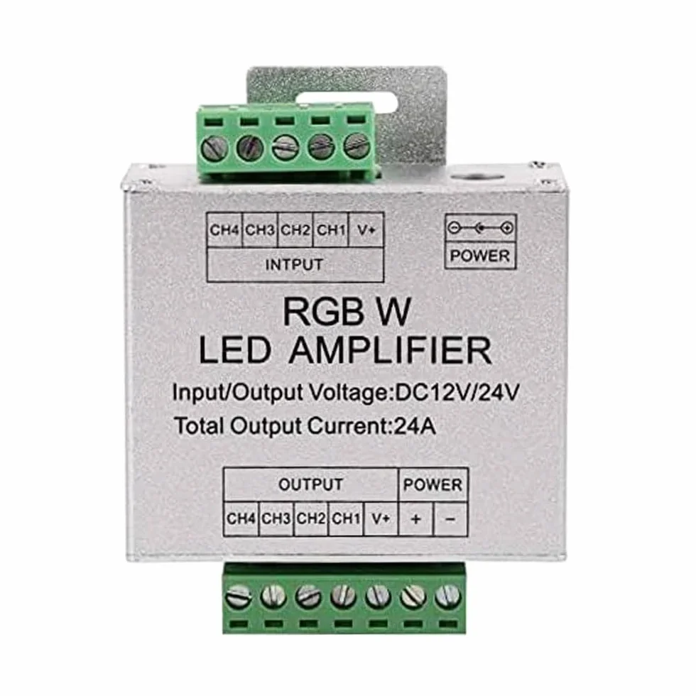 WANGCL Aluminiowy wzmacniacz RGBW 4CH wzmacniacz sygnału danych obsługuje PWM DC12V/DC24V do kontrolera RGB/RGBW