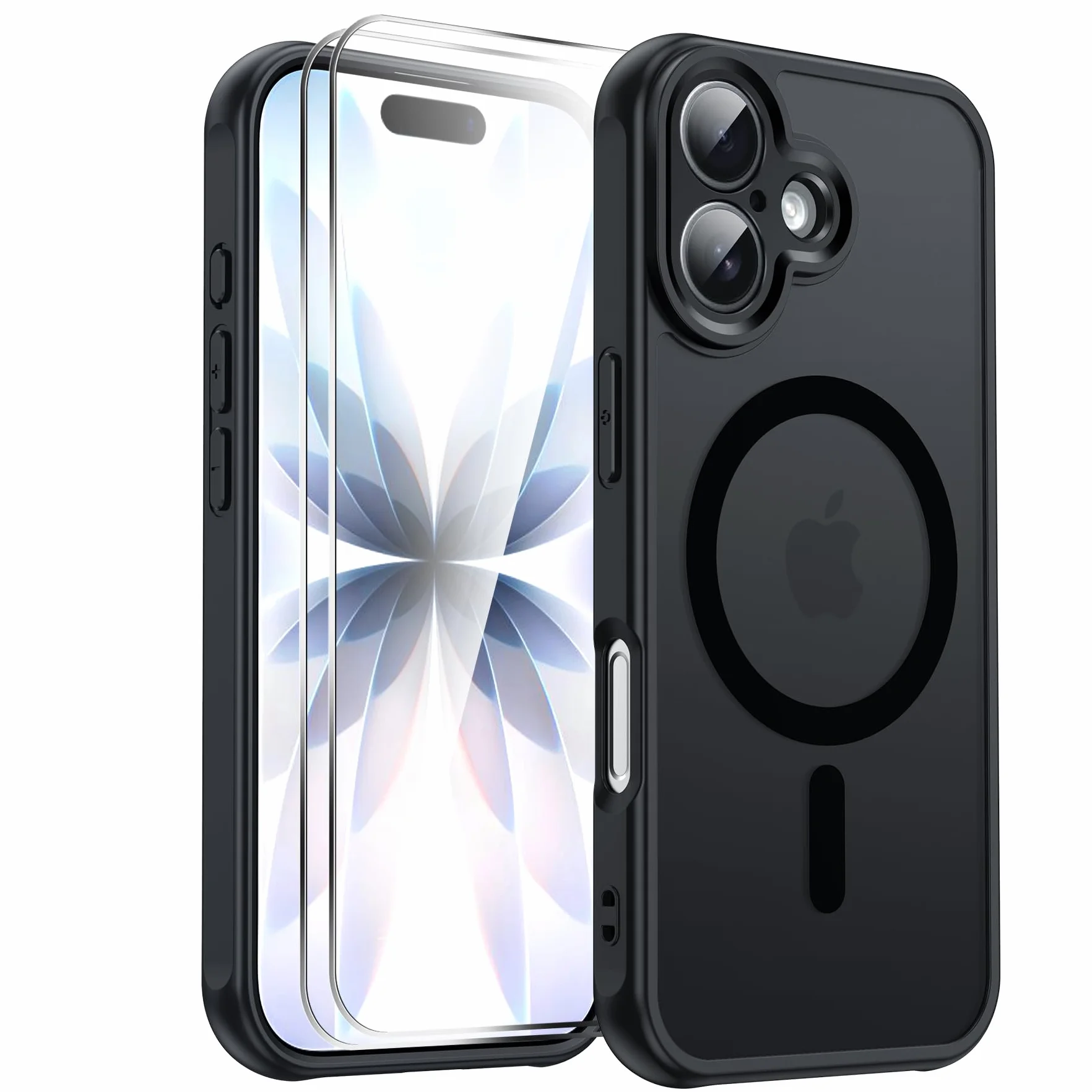 LeYi Etui Magnetyczne iPhone 13 Szkło Hartowane 2 szt. Półprzezroczyste Matowe Odporne na Zarysowania Zderzak TPU Czarny