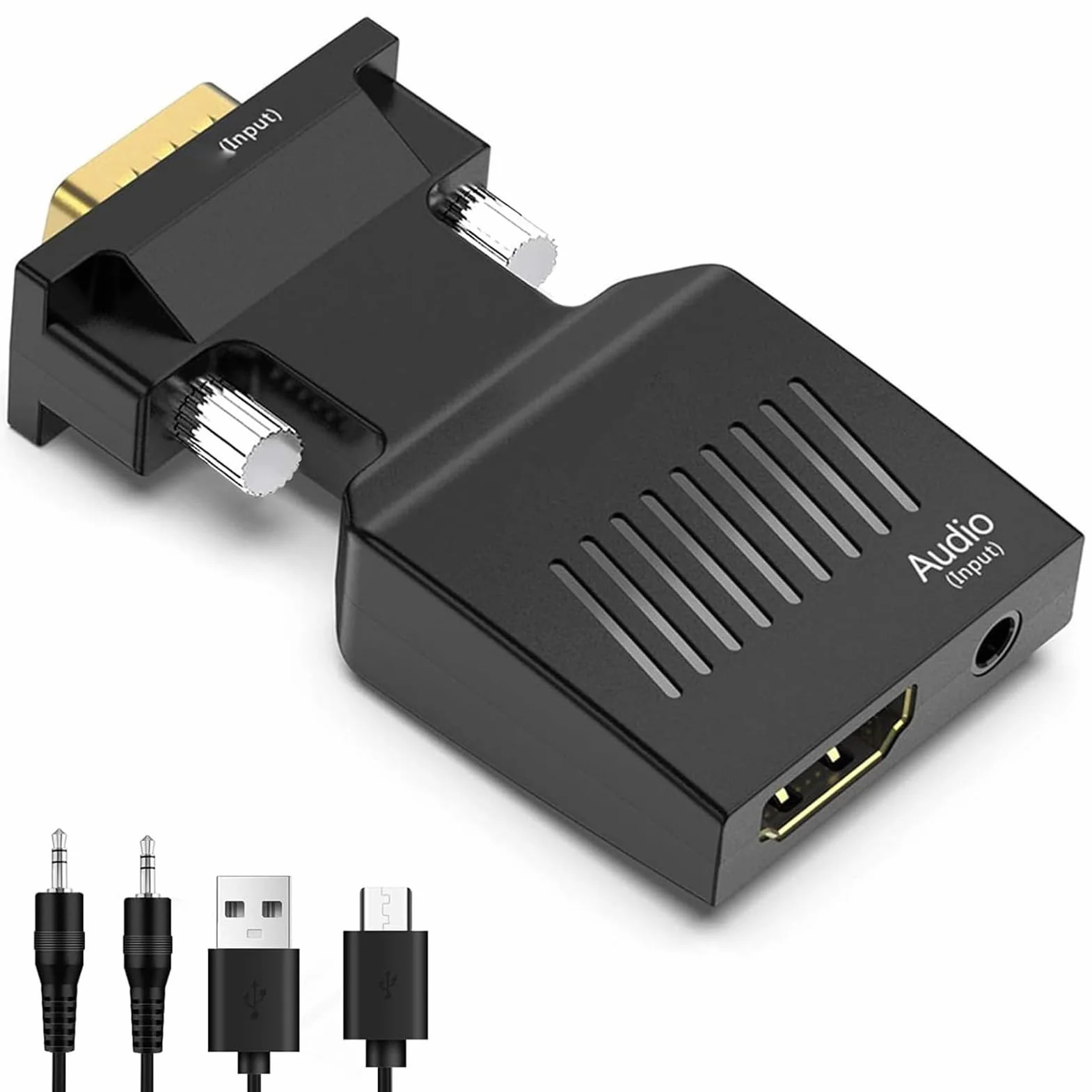 Adapter VGA na HDMI, Konwerter Interfejsu Multimedialnego VGA na HD z Portem Audio 3,5 Mm, Aktywny Męski Konwerter VGA na żeńskie HDMI 1080P, Obsługuje synchronizację Dźwięku i
