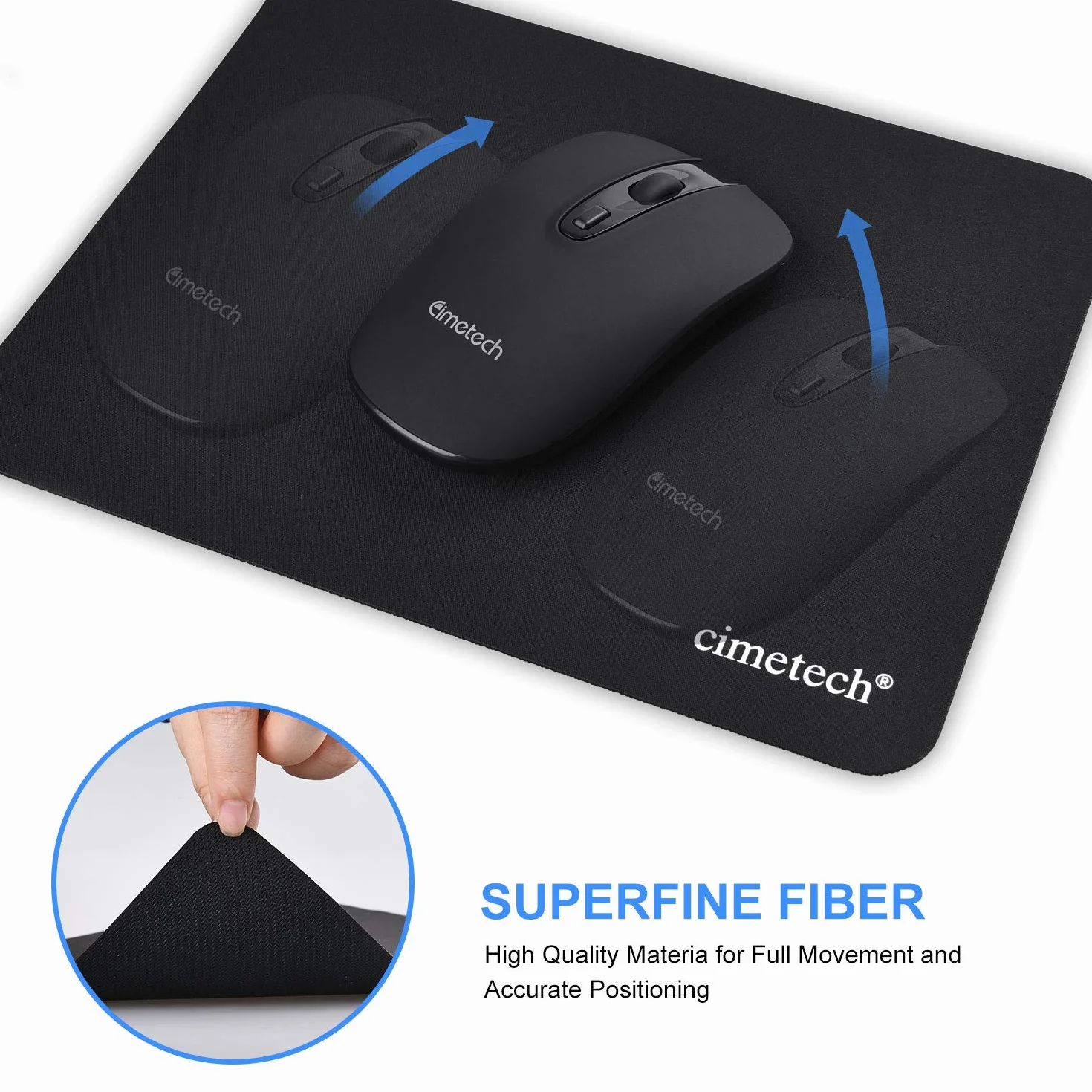cimetech Wygodna podkładka pod mysz, powierzchnia do gier, bardzo cienkie włókno, gładka, jedwab, zmywalna, do laptopa, klasyczna, 2 szt. czarna