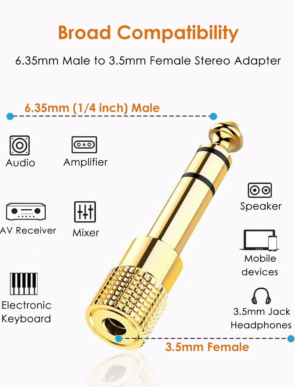 Mepsies Adapter słuchawkowy 6,35mm na 3,5mm TRS Stereo Audio Jack 4 sztuki