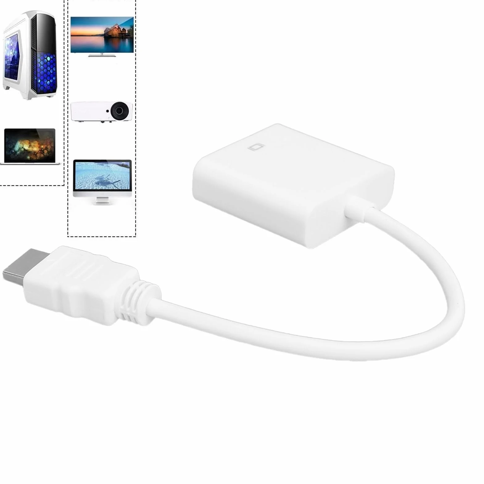 Adapter VGA na HDMI, Interfejs Multimedialny HD na Konwerter Adaptera VGA do Komputera Monitor do Laptopa Projektor (Biały)