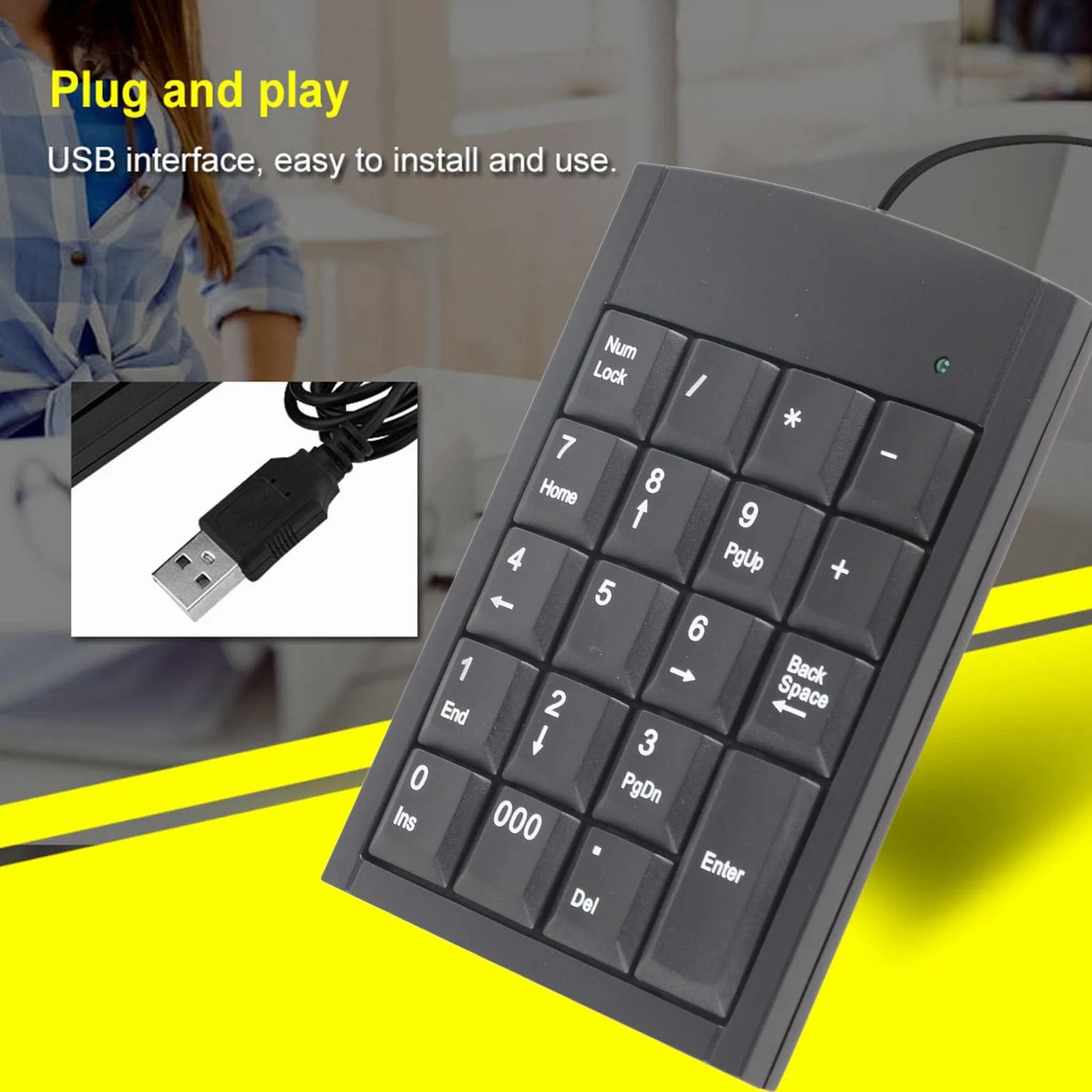 Mini klawiatura cyfrowa USB, dodatkowa klawiatura cyfrowa 19 klawiszy USB do laptopa PC, czarna