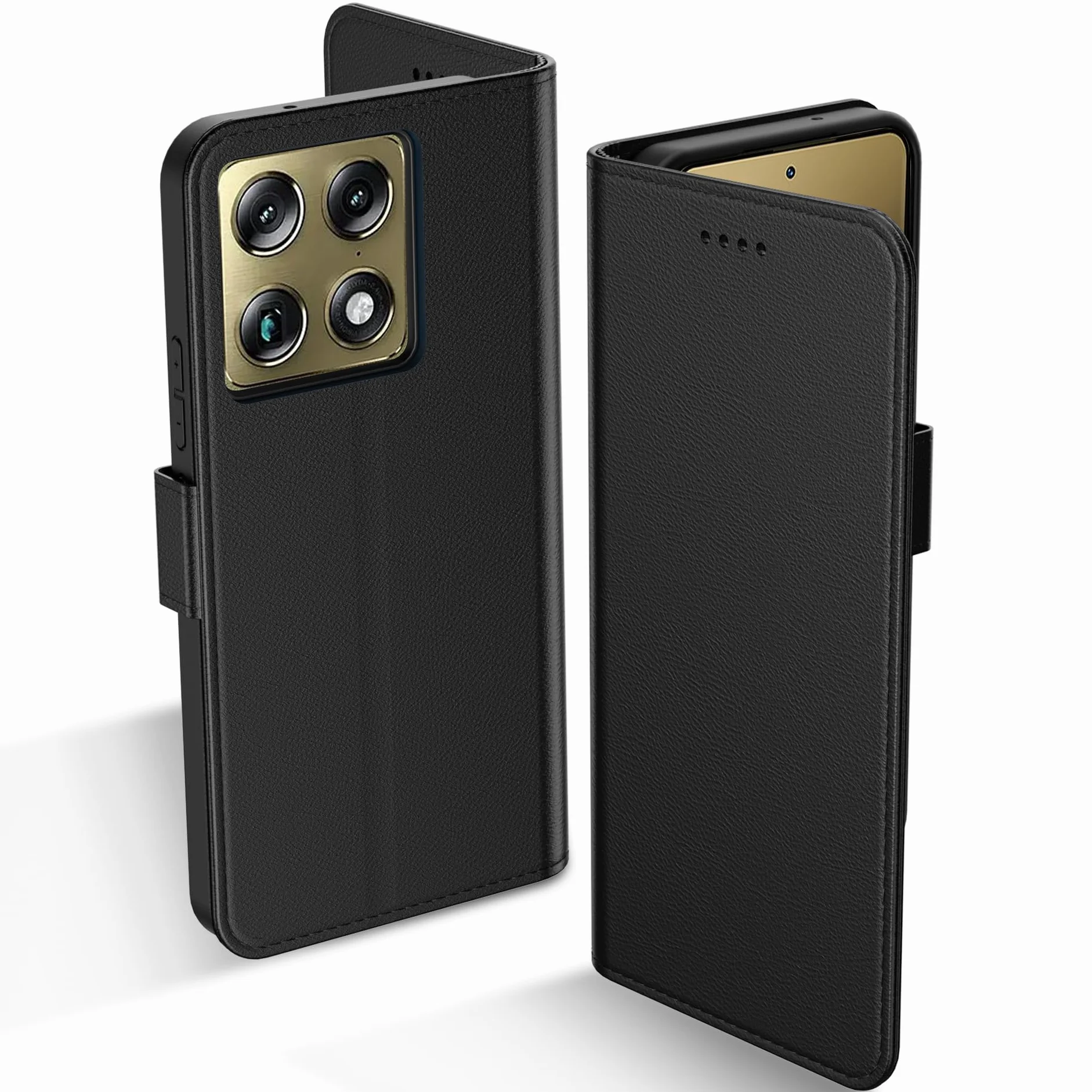 Etui do Motorola Moto G15, wysokiej jakości skórzane etui z klapką z przegródkami na karty, magnetyczne zamknięcie, podpórka, odporne na wstrząsy ochronne, do telefonu Motorola G15, czarne