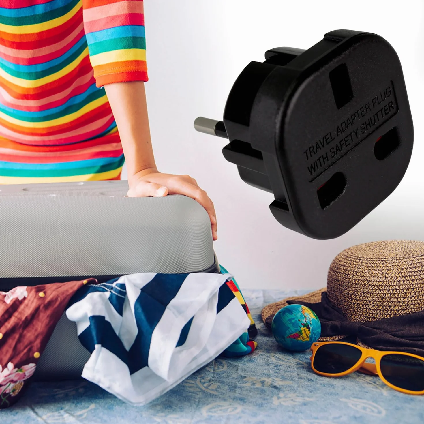 OcioDual 2x Adapter wtyczki brytyjskiej, adapter wtyczki brytyjskiej do europejskiej, wtyczka typu G, konwerter 3-stykowy z Anglii na 2-stykowy z Europy z blokadą, czarny