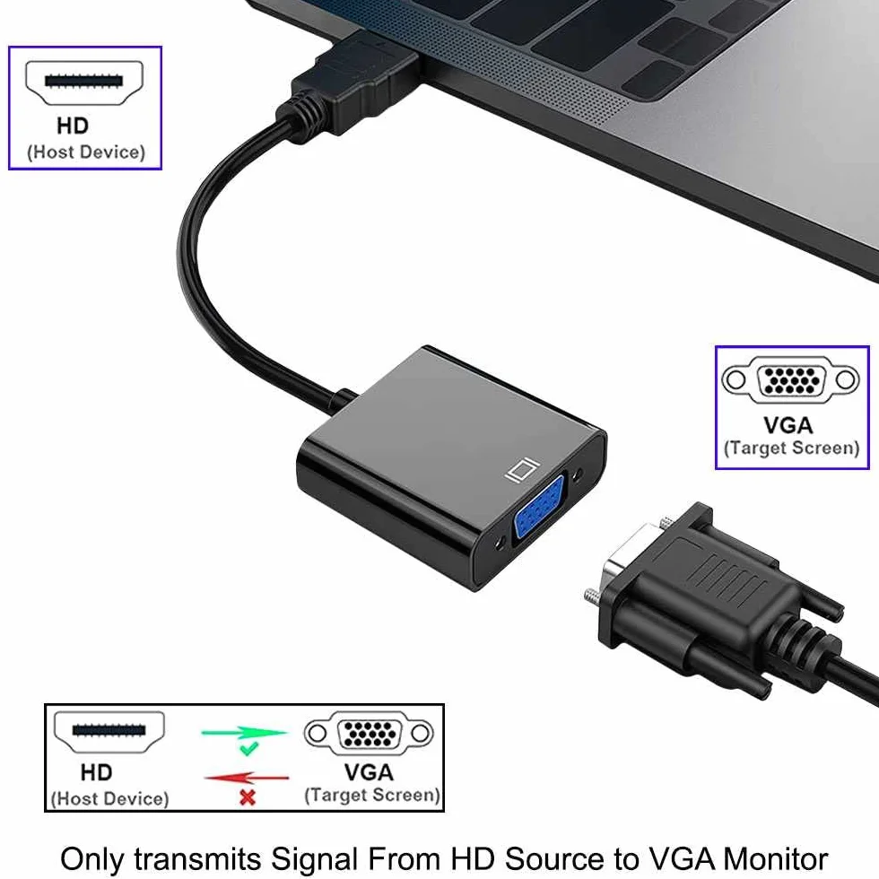 Ociodual Adapter kablowy męski HDMI na żeński VGA Full HD 1080p konwerter czarny do laptopa PC monitor wideo kabel adapter