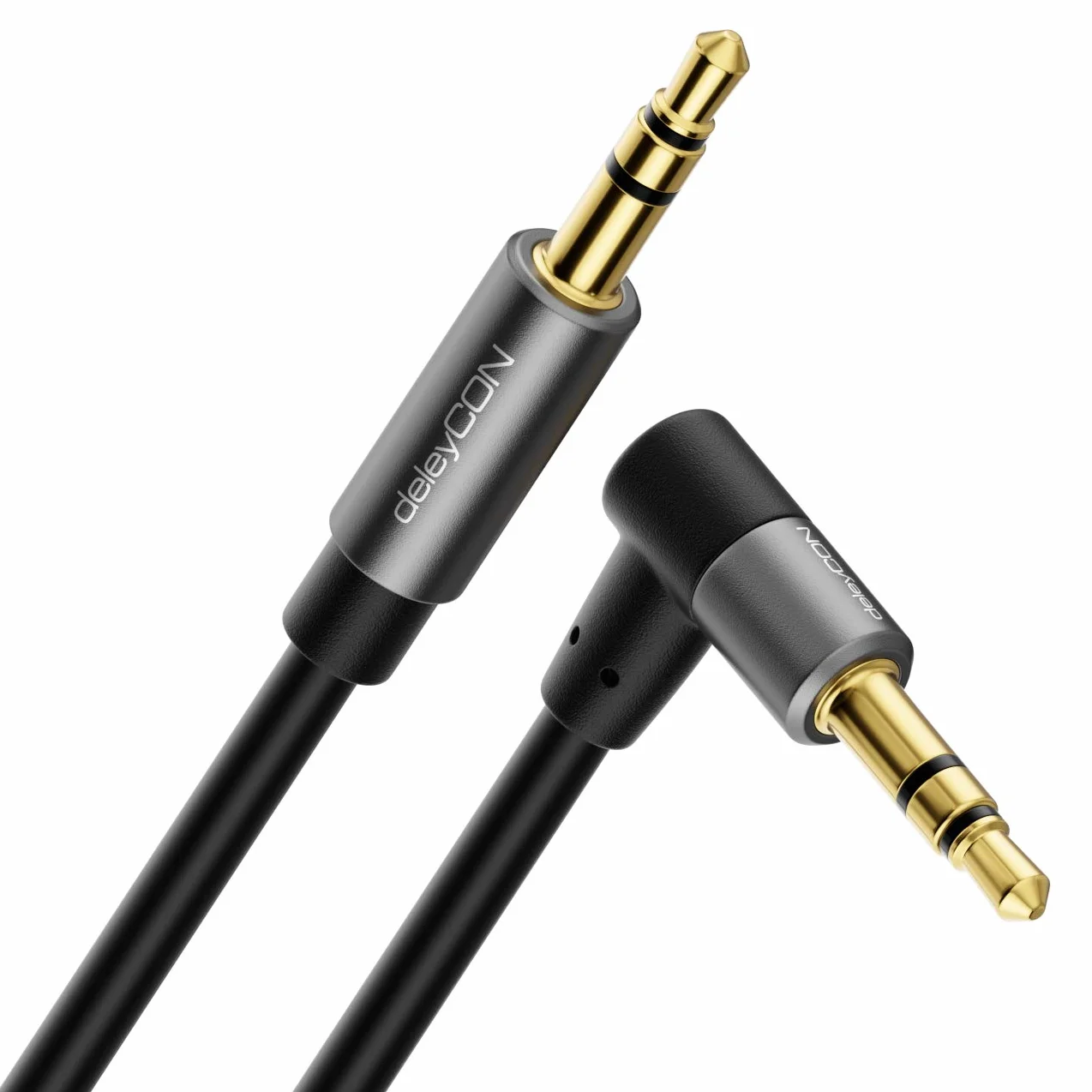 deleyCON 1m Kabel Audio Stereo AUX Jack 3,5 mm Kabel Jack Przewód Audio Wtyk Kątowy Metalowe Złącza Telefon Smartfon Tablet Słuchawki HiFi Odbiornik (Bardzo Cienki i Elastyczny)