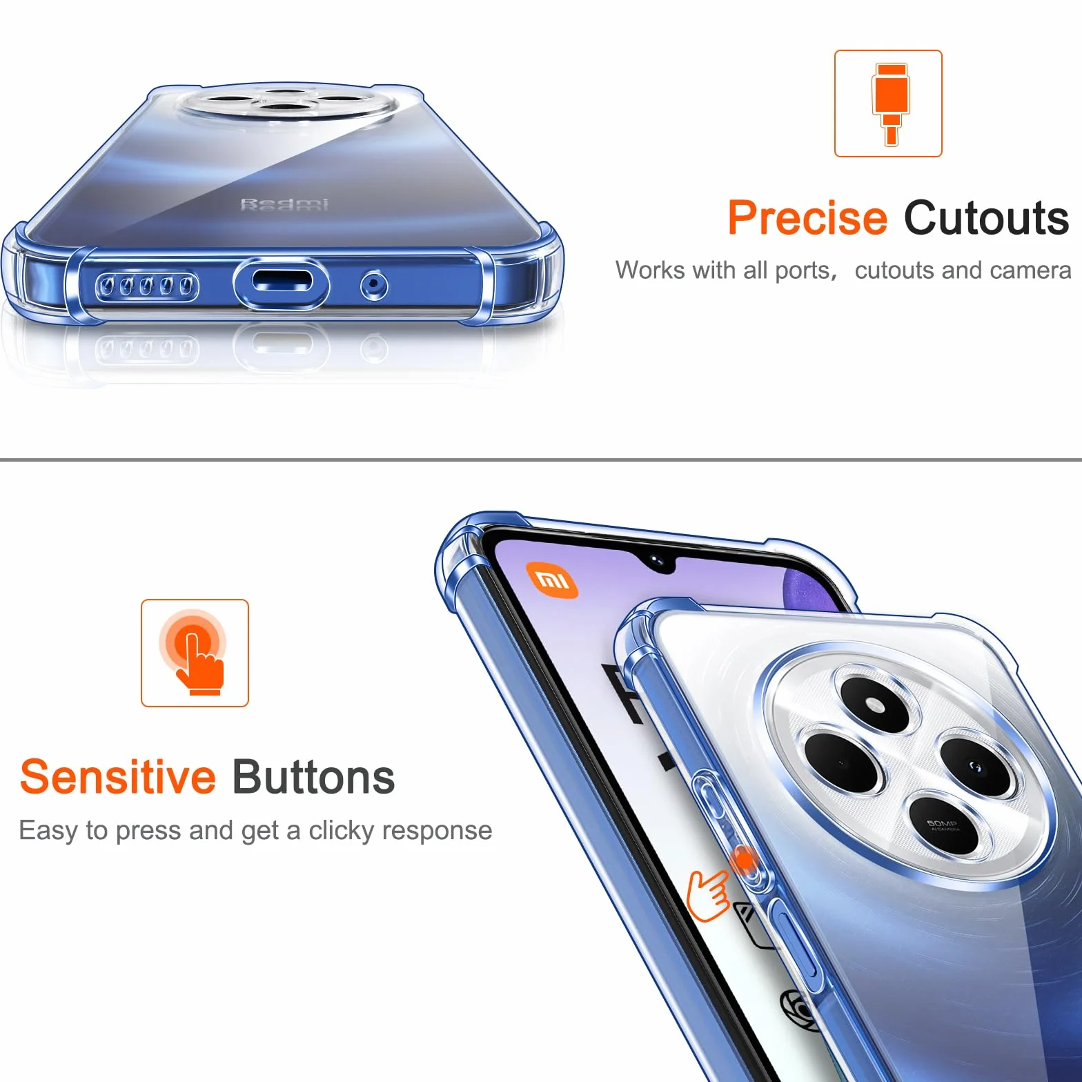 iVoler Etui 4 w 1 do Xiaomi Redmi 14C 4G Poco C75 z 3 szkłami hartowanymi przezroczysta odporna na wstrząsy obudowa silikonowa TPU