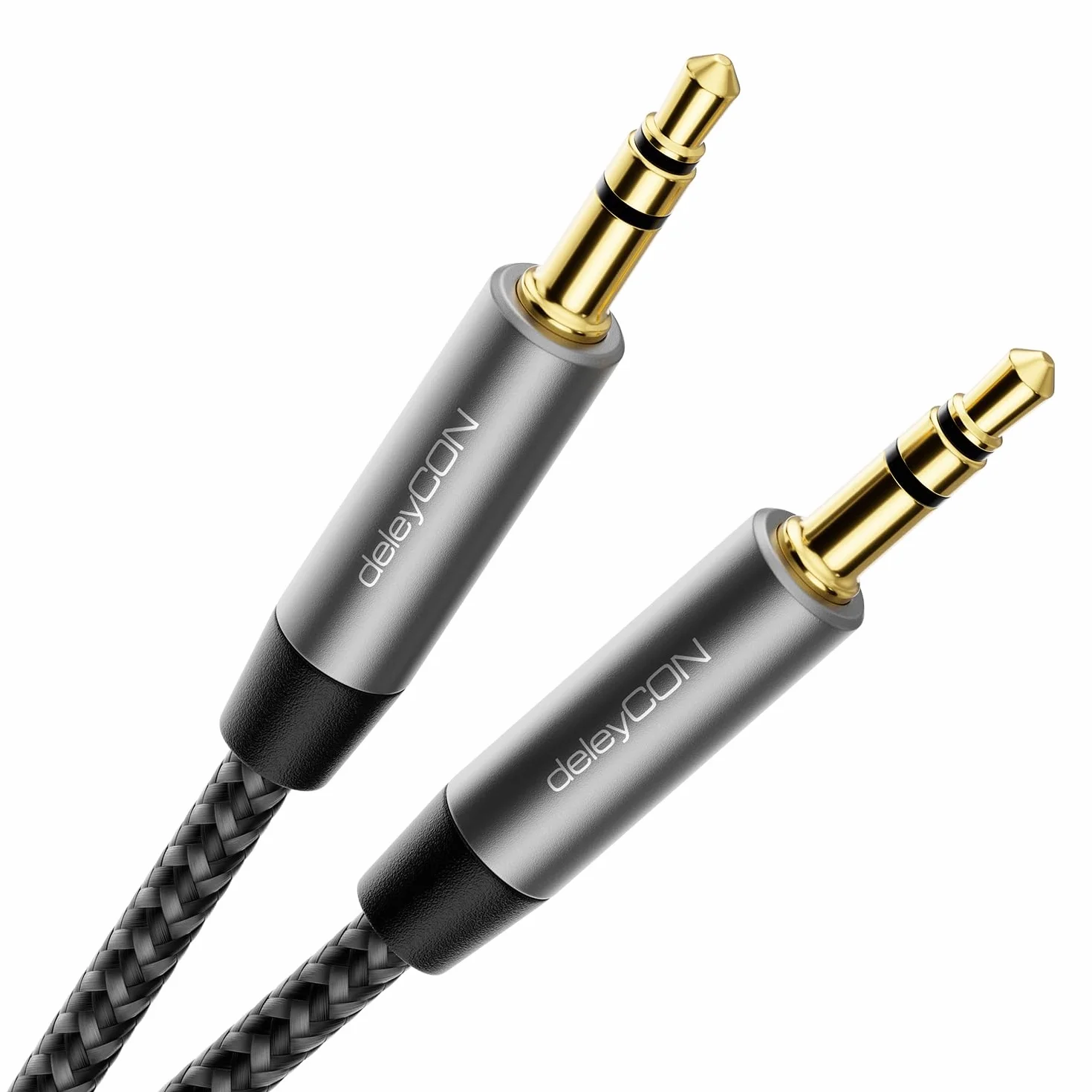deleyCON 3,0m Kabel Nylonowy 3,5 mm Jack Kabel Audio Stereo AUX Przewód Jack Kabel Audio Kabel Nylonowy Metalowe Złącza Telefon Smartfon Tablet Słuchawki HiFi Odbiornik - Czarny