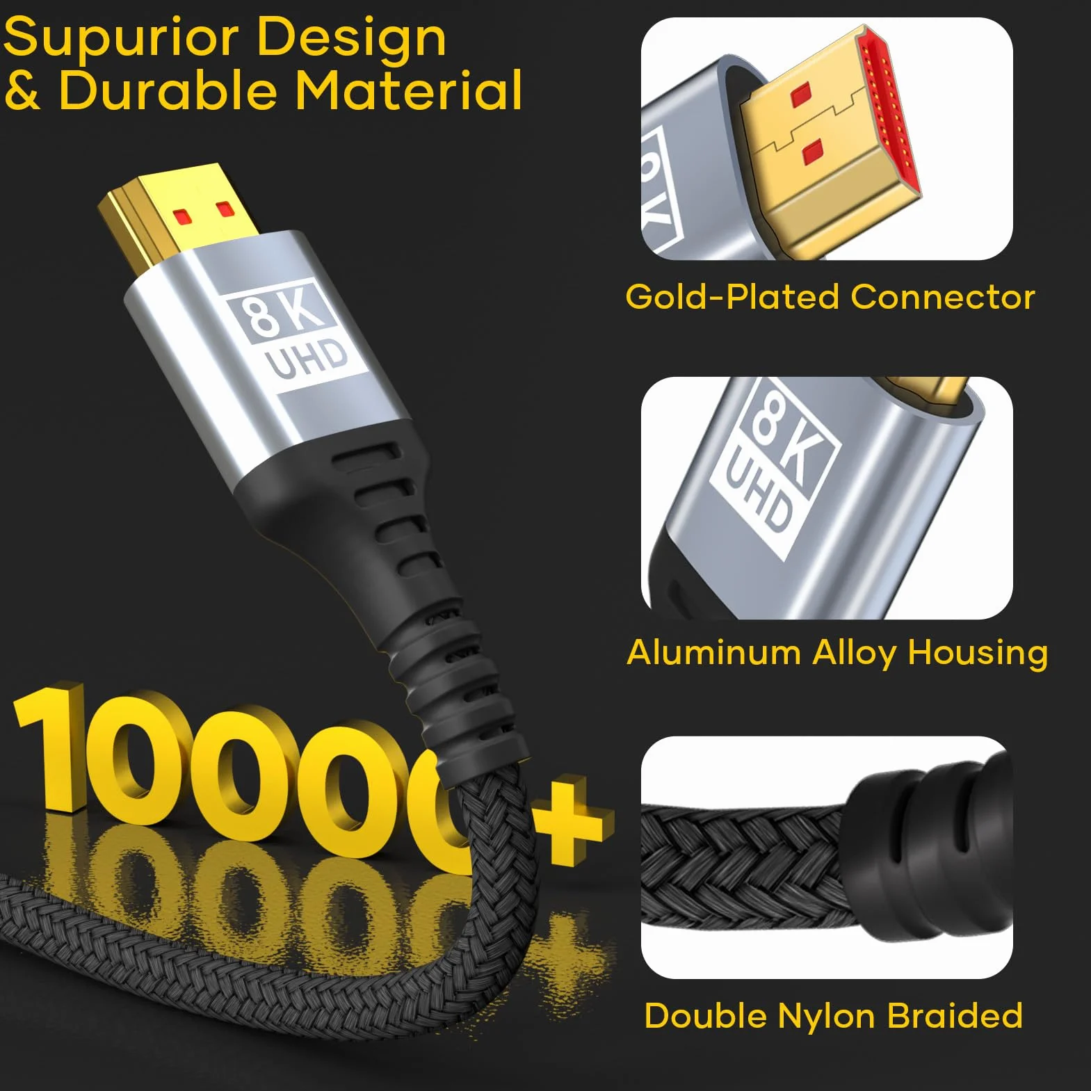 Kabel HDMI 2.1, 3 m, 10 K, 8K, 48 Gbps, Ultra Highspeed HDMI, 10K, 8K, 60Hz, 4K, 120Hz, 7680P, HDMI 2.1, obsługuje HDR10 eARC 3D HDCP 2.2 i 2.3, kompatybilny z PS5/4 X-Box, HDTV, odtwarzaczem Blu-ray
