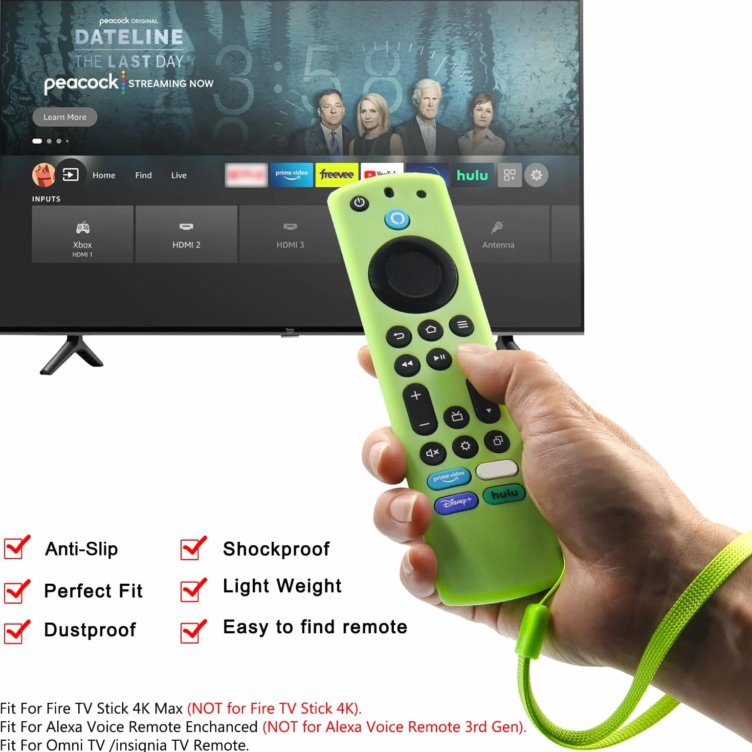 Pinowu Silikonowe etui na pilot zdalnego sterowania (2 szt., świecące w ciemności) do Firestick 4K Max/Hisense/Toshiba/Insignia/Pioneer/Omni (QLED) Series Alexa Voice Remote Enhanced ze smyczą