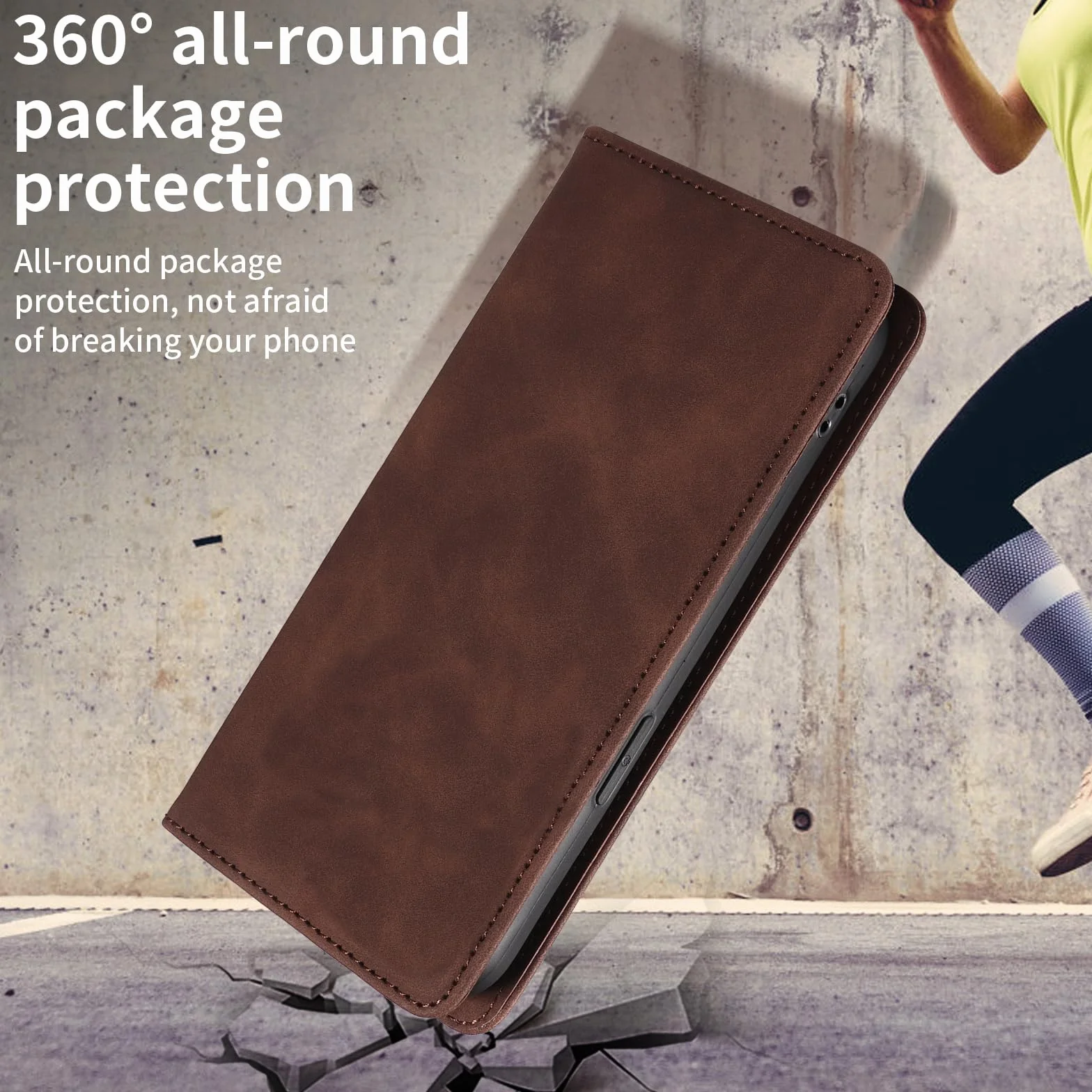 YUECXIN Luksusowe etui do Motorola Edge 50 Fusion, etui portfelowe ze skóry PU, odporne na wstrząsy z uchwytem magnetycznym i etui z ochroną RFID, brązowe