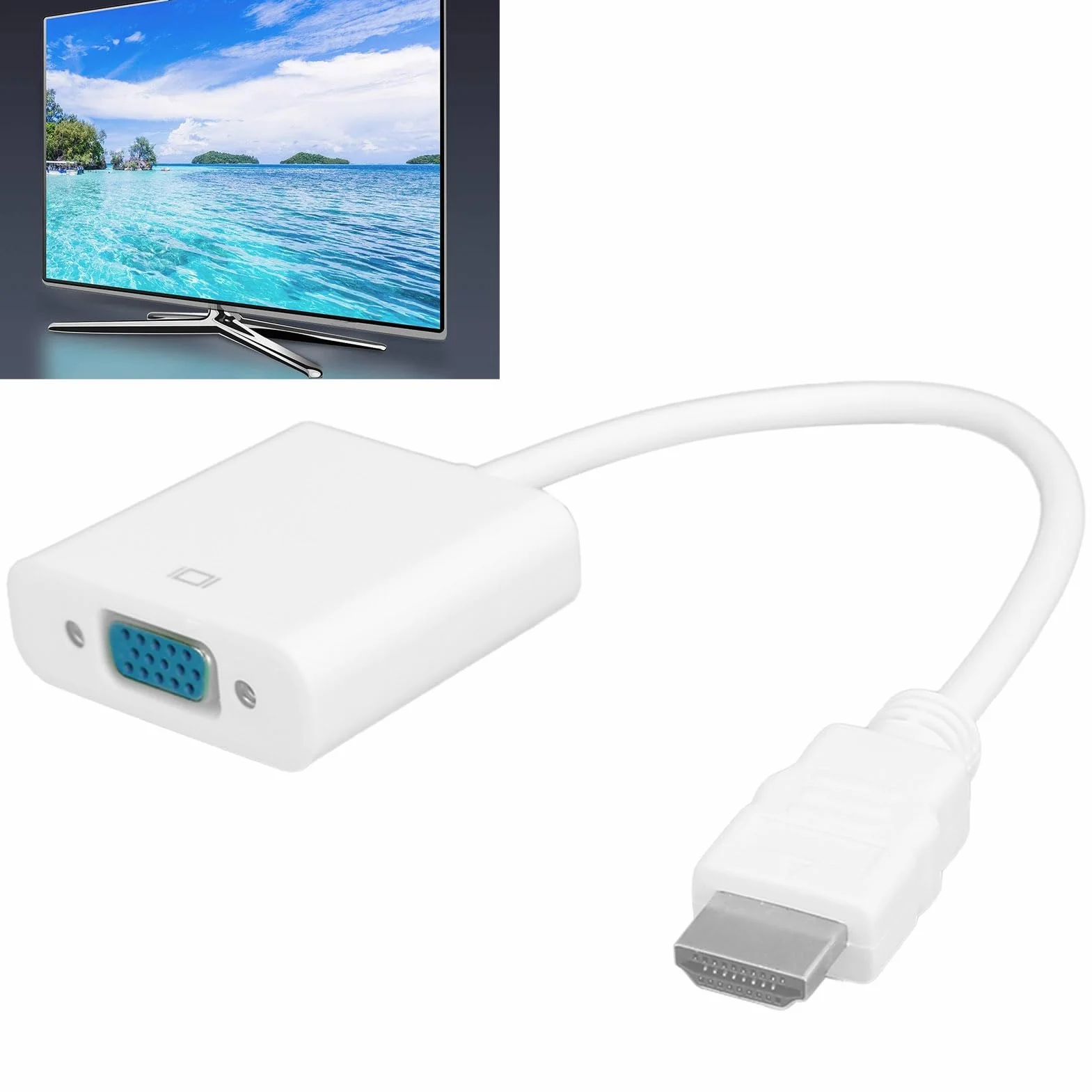 Adapter VGA na HDMI, Interfejs Multimedialny HD na Konwerter Adaptera VGA do Komputera Monitor do Laptopa Projektor (Biały)