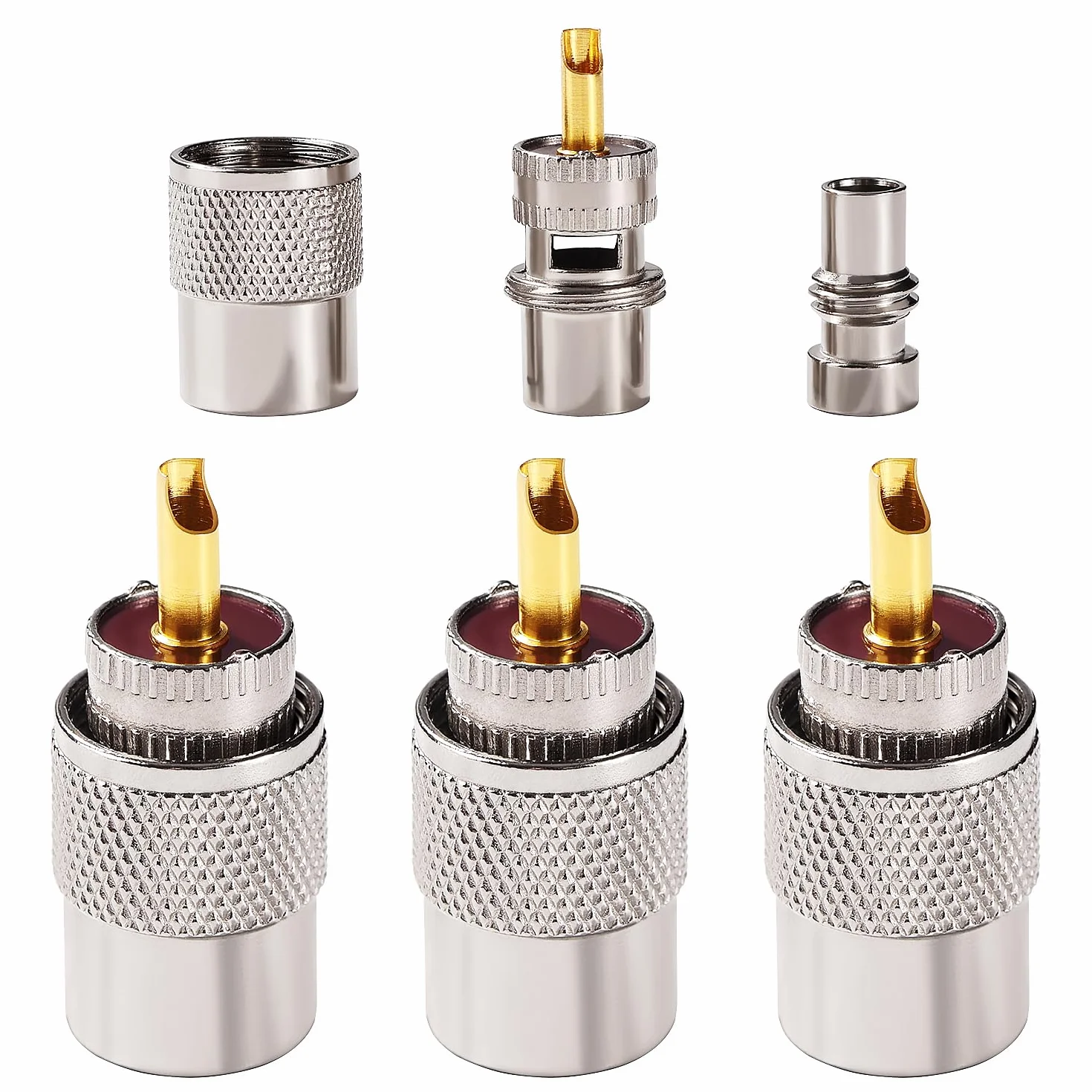 YIXISI 3 Sztuk Złącze Męskie Lutowane UHF/PL-259 z Reduktorem, 50ohm Adapter RF o Niskiej Stracie do Kabla Koncentrycznego RG8x, RG8, RG59, LMR-400, RG-213, Kompatybilny z Anteną Radiową CB Ham