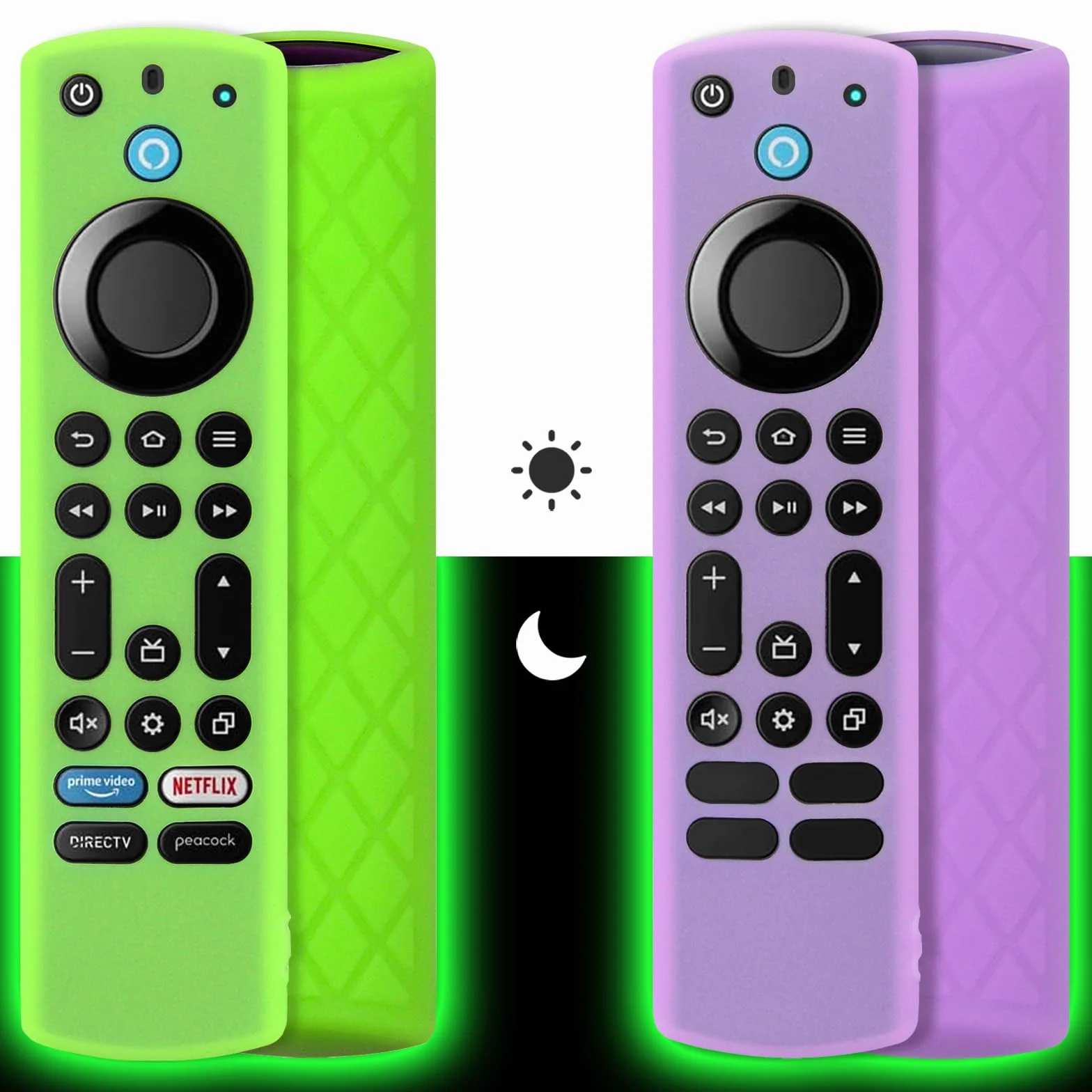 Pinowu Silikonowe etui na pilot zdalnego sterowania (2 szt., świecące w ciemności) do Firestick 4K Max/Hisense/Toshiba/Insignia/Pioneer/Omni (QLED) Series Alexa Voice Remote Enhanced ze smyczą