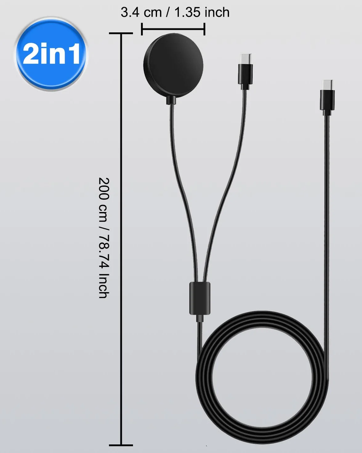 BLITEZZ 2 w 1 Przewód do ładowarki Samsung z magnetyczną ładowarką dla zegarka Samsung/Przewód USB C o długości 2 m kompatybilny z Samsung Galaxy Watch 6/6 Classic/5/5 Pro/4/3/2/Active/Galaxy S22/S21