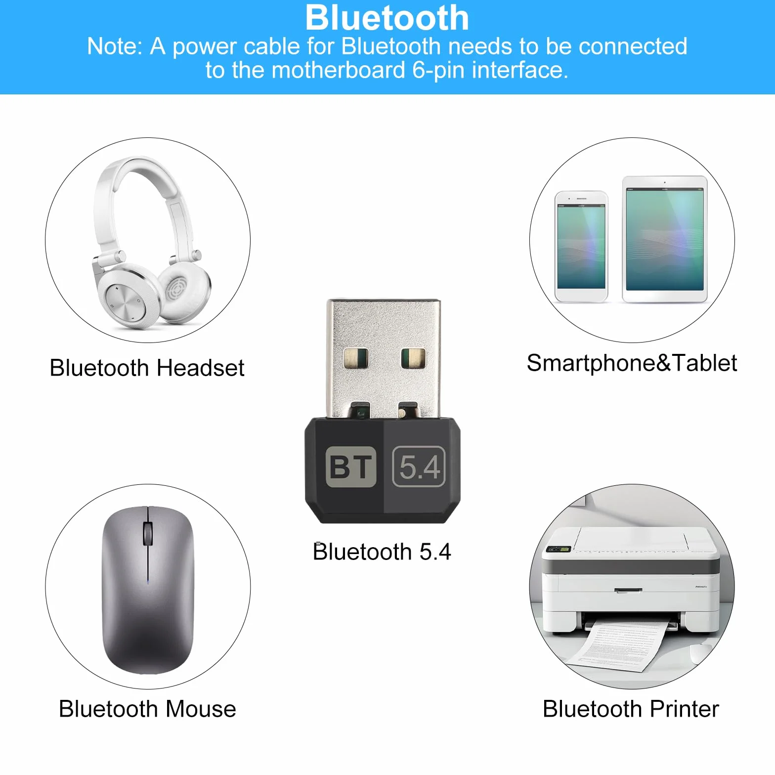 TNSLAND Adapter Bluetooth 5.4, USB Stick Dongle do PC, Plug and Play, Kompatybilny z Win7 8 8.1 10 11