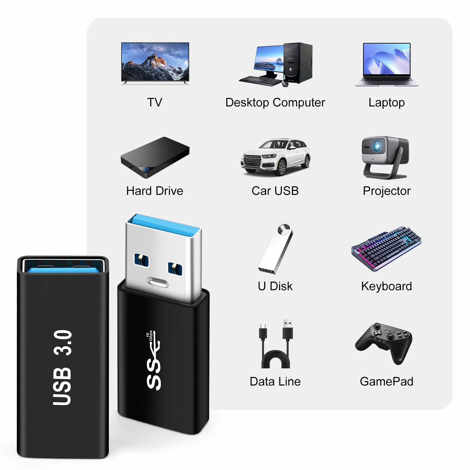 Złącze USB 3.0 Adapter USB A 3.0/3.1 męski na żeński, złącze kablowe typu A 3.0 żeński do żeńskiego, do podłączenia końcówek USB, złącze przedłużające