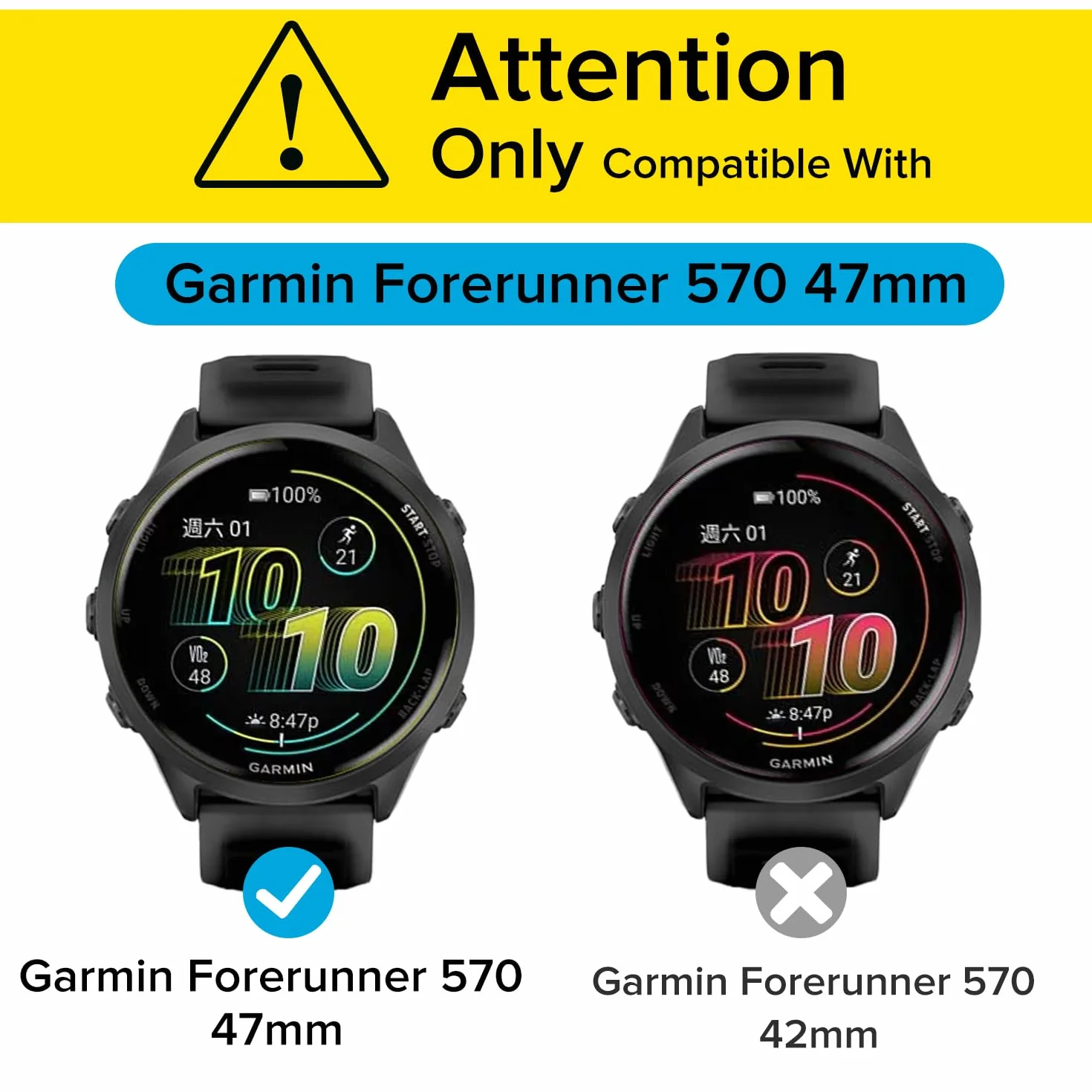 ivoler 3 szt. Twardy futerał PC do Garmin Forerunner 570 47 mm, pełna ochrona ekranu ze szkła hartowanego odporna na wstrząsy odporna na zarysowania etui, 2 przezroczyste + 1 czarny