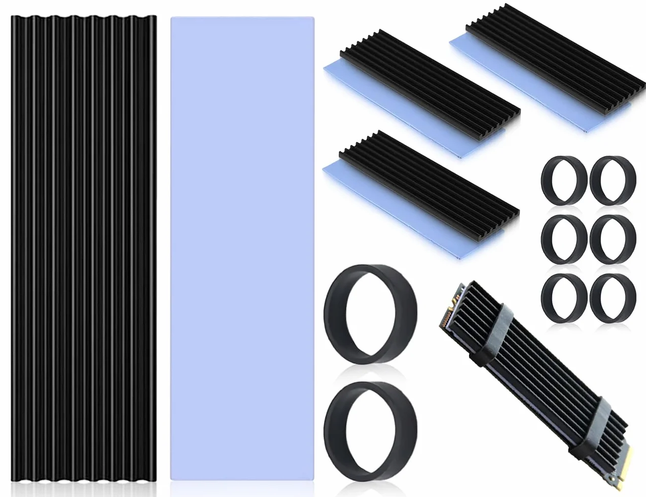 Zestaw 3 radiatorów M2 SSD, aluminiowa chłodnica z zestawem podkładek termicznych, kompatybilna z M.2 PCIe NVME SSD (czarny, 70 x 22 x 3 mm)