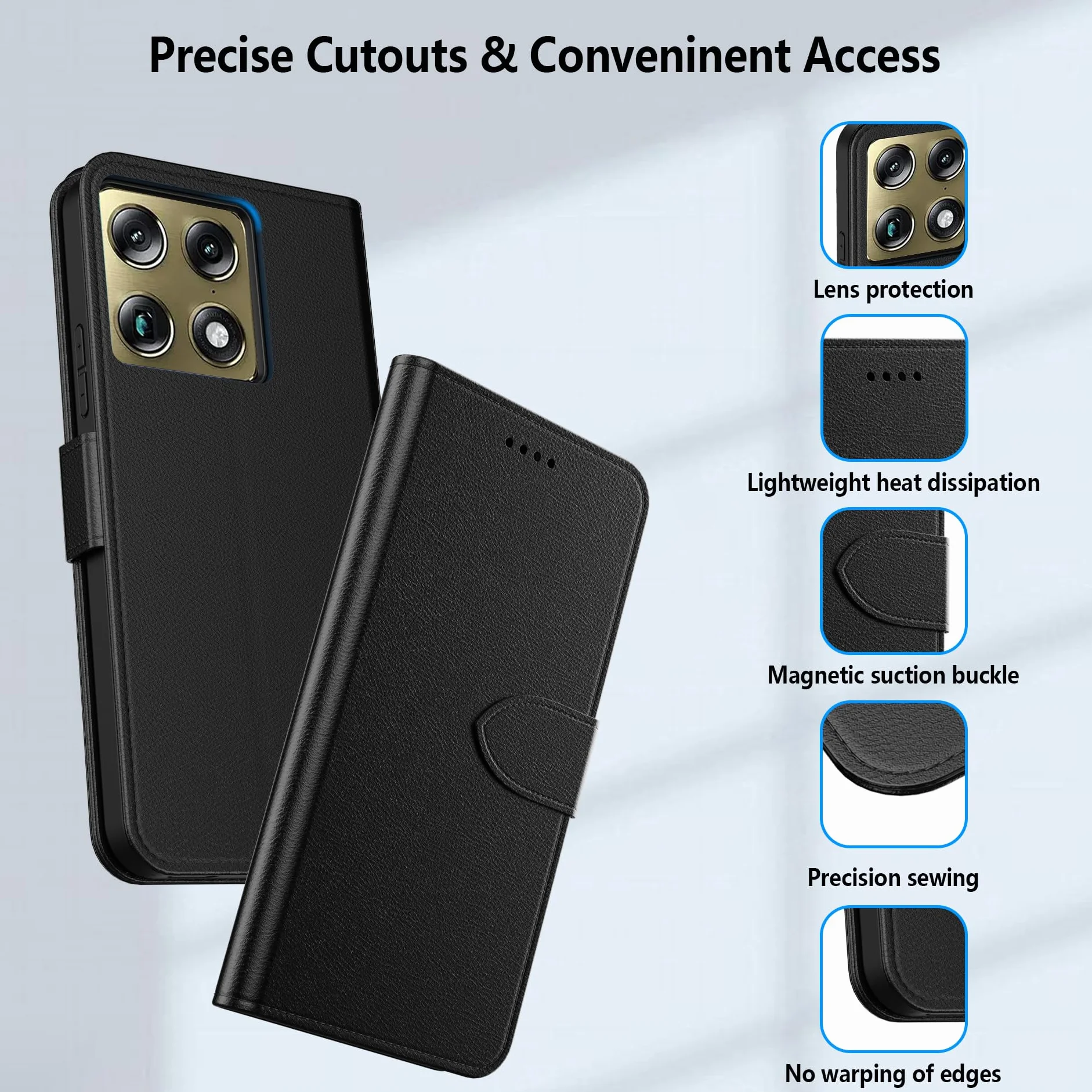 Etui do Motorola Moto G15, wysokiej jakości skórzane etui z klapką z przegródkami na karty, magnetyczne zamknięcie, podpórka, odporne na wstrząsy ochronne, do telefonu Motorola G15, czarne