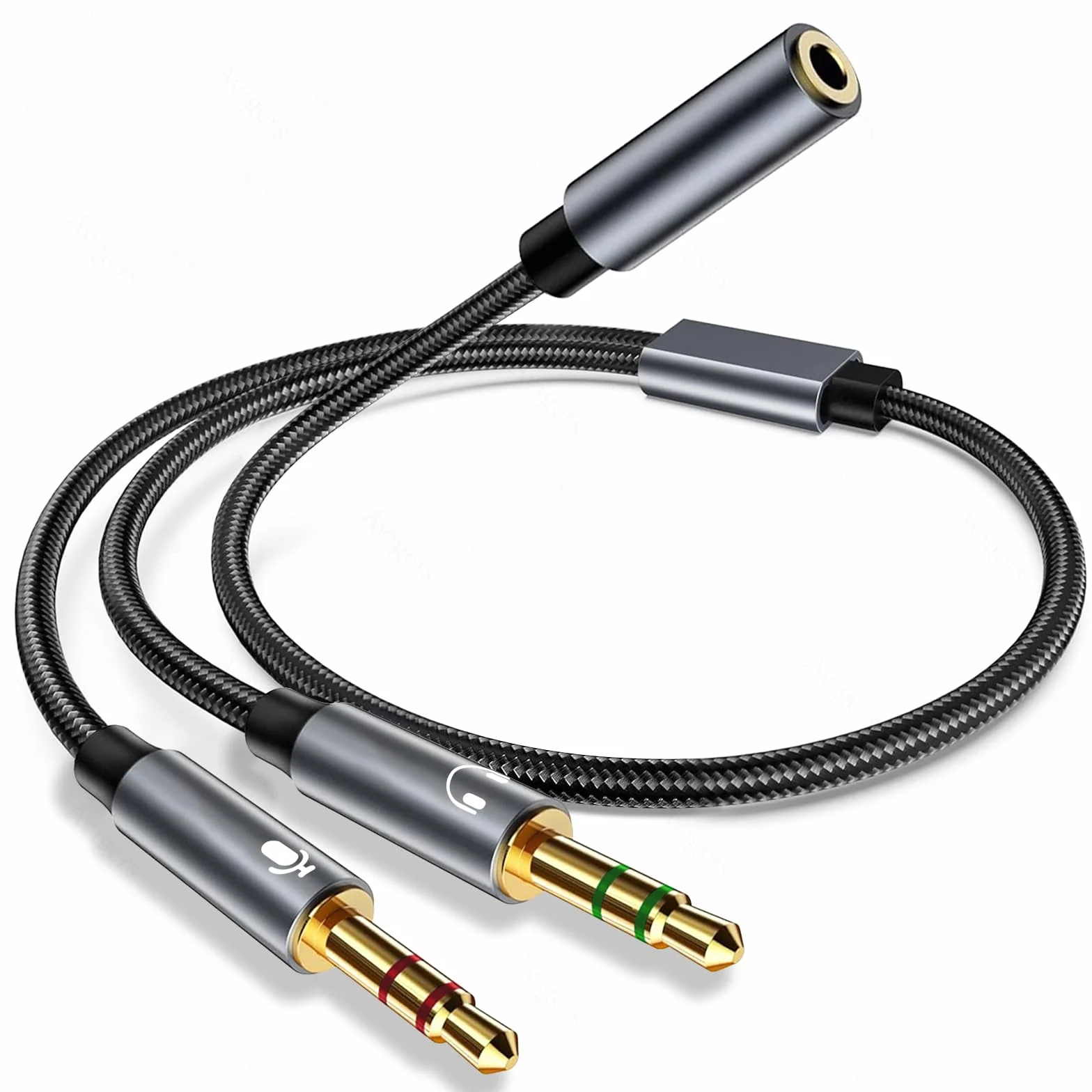 Adapter audio, rozdzielacz, wtyczka jack 3,5mm słuchawki, mikrofon, rozdzielacz audio gniazdo na 2 podwójne wtyczki 3,5mm, kabel Aux do zestawu słuchawkowego