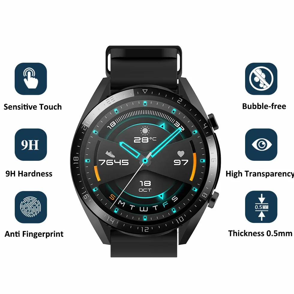 Hianjoo Szkło hartowane [5-pak] kompatybilne z Huawei Watch GT 2 46 mm, zamiennik osłony ekranu do Huawei GT 2 46 mm (nie dla 42 mm)